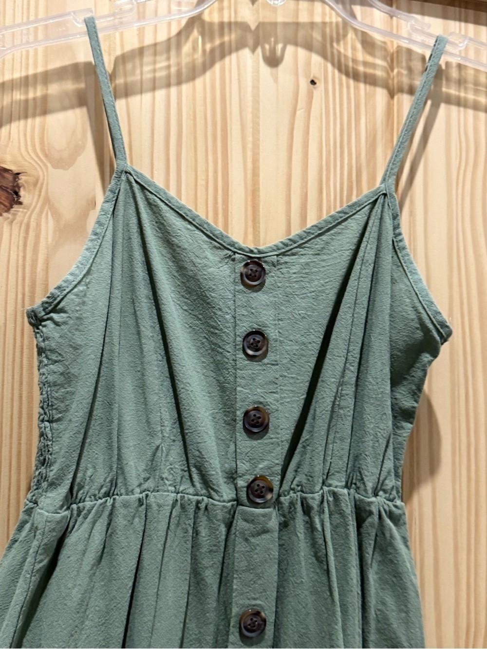 Spaghetti Strap Button-Front Green Dress with pockets, Size Small