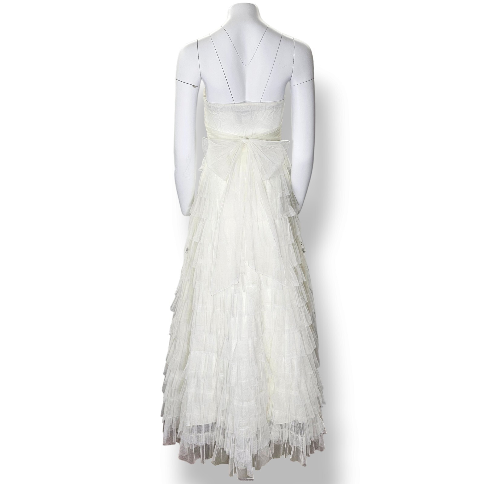 B. Darlin Dress Prom Formal Strapless Ivory Tiered Tulle Rhinestone Size 5/6