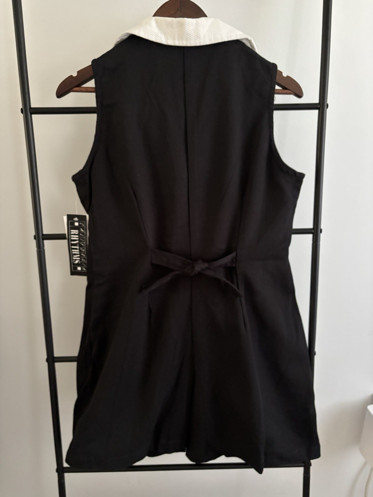 California Rhythms Black White Skort Dress L Collared Sleeveless Retro 90s