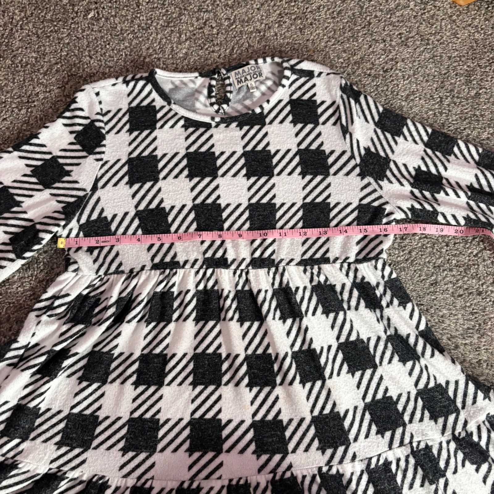Major Label Group Black White Buffalo Plaid Tiered Babydoll Mini Dress XL
