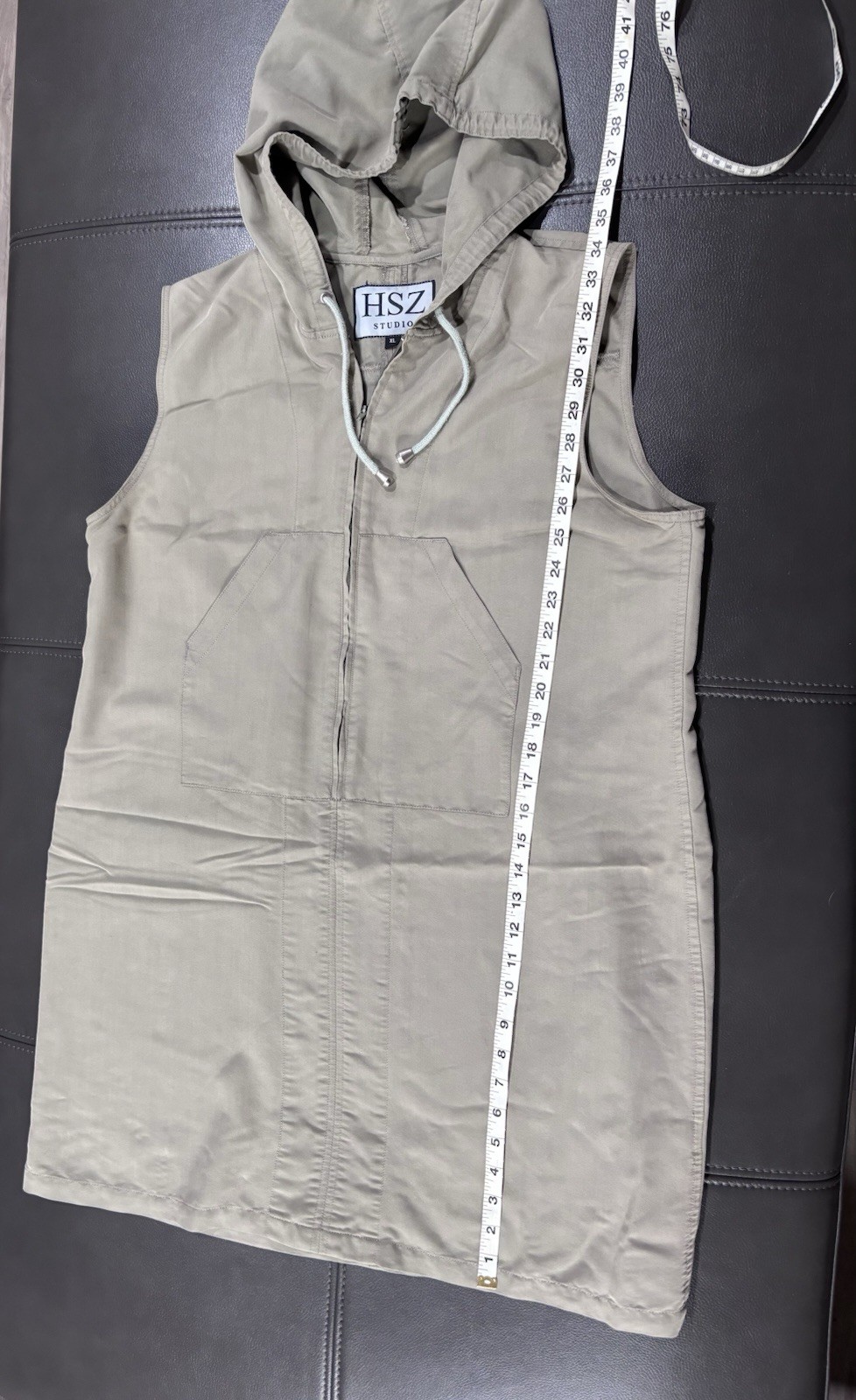HSZ Studio Vintage Zip up Sleeveless Hooded Dress Olive Green Xl