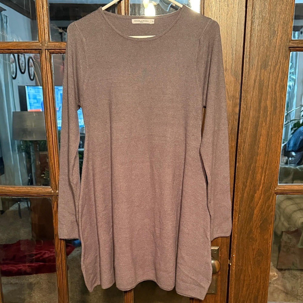 Angela Mara Italy Mauve Taupe Cashmere Blend Long Sleeve Knit Tunic Dress Medium