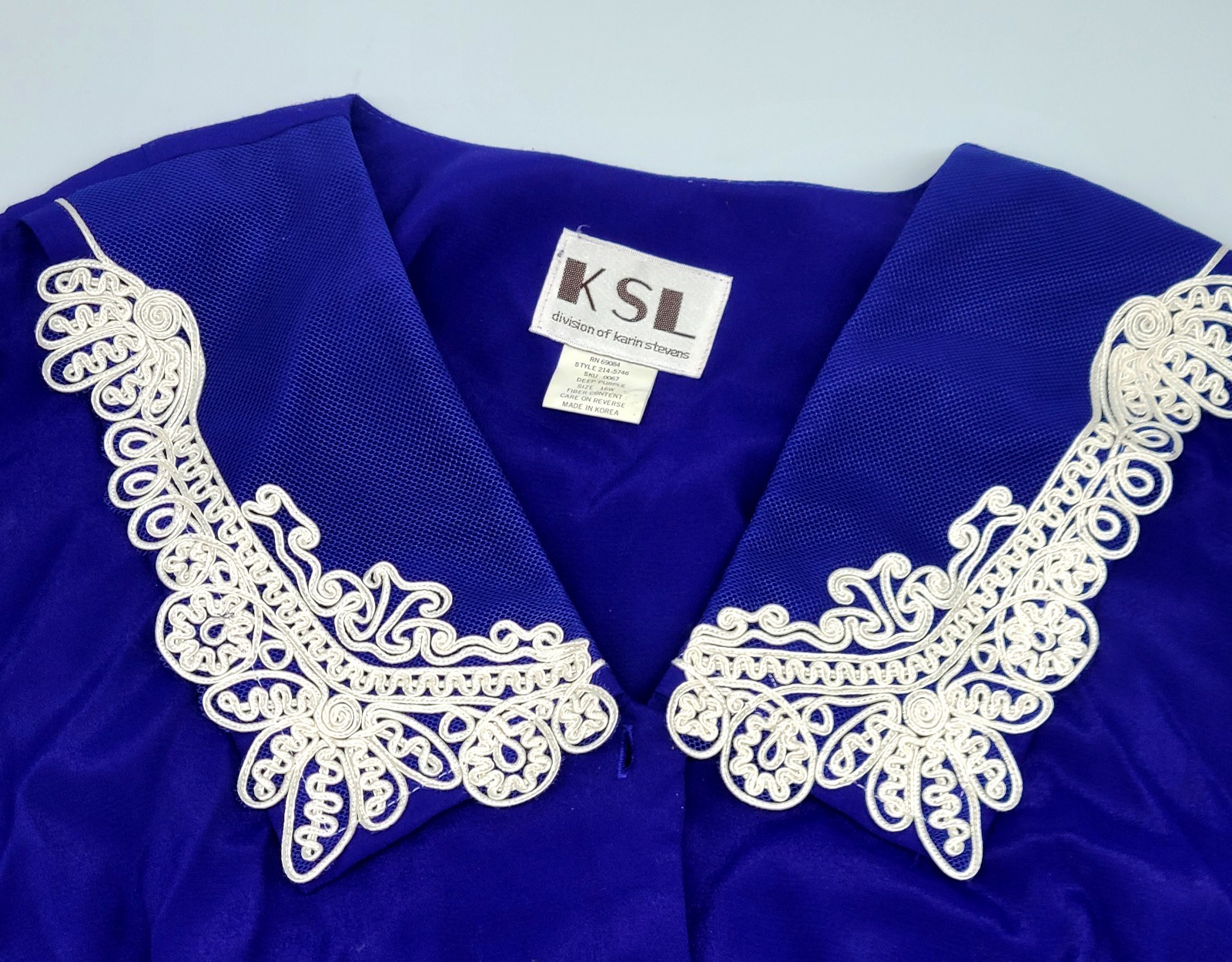 KSL Karin Stevens Purple Midi Dress 16W Lace Collar Pearl Buttons Cottagecore