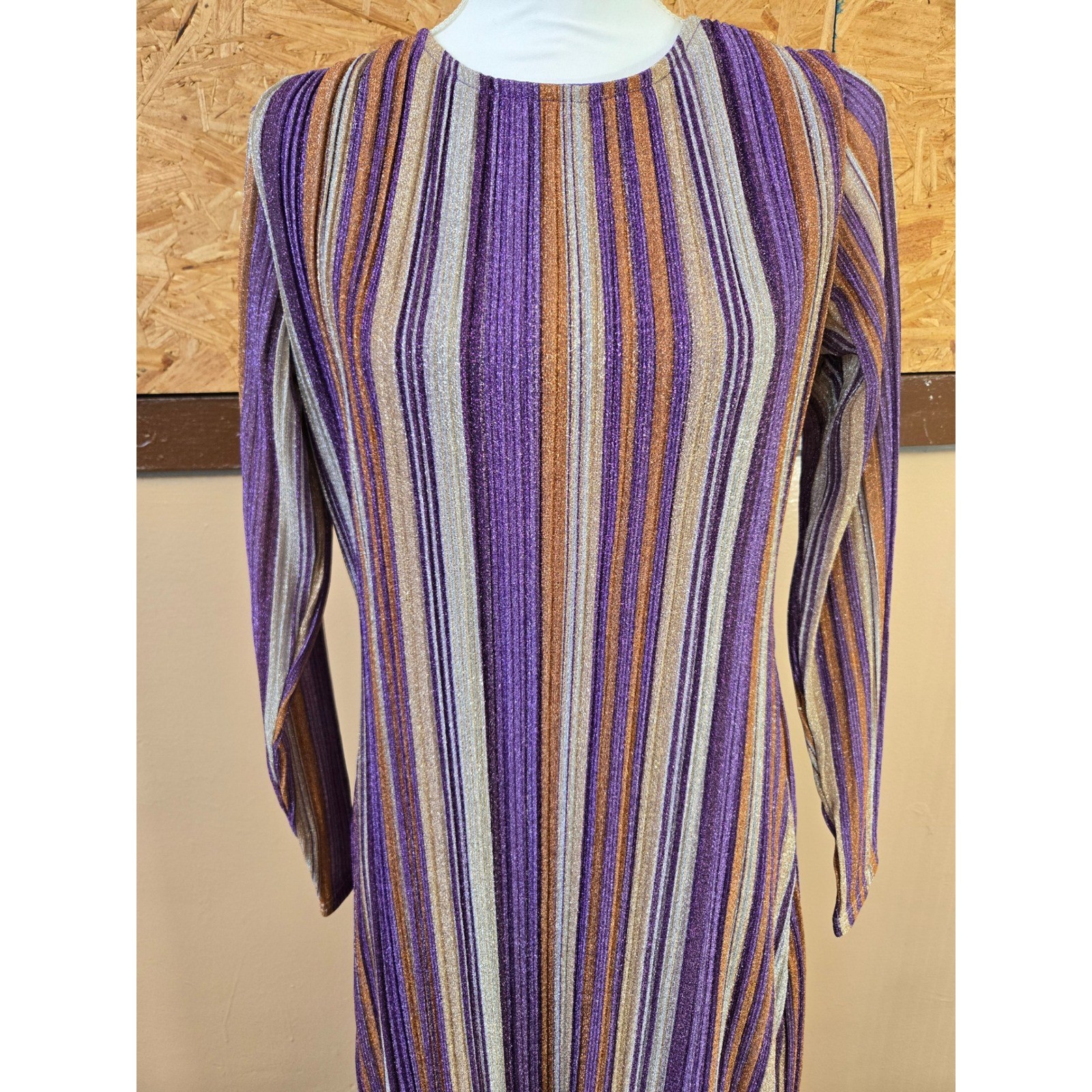 Kendall + Kylie Purple Orange Metallic Striped Pleated Maxi Dress Size 8/10