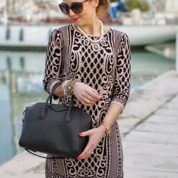 VERTIGO PARIS 💥 Viscose!! Long Sleeve Knit Jacquard Tunic Dress Long line Top