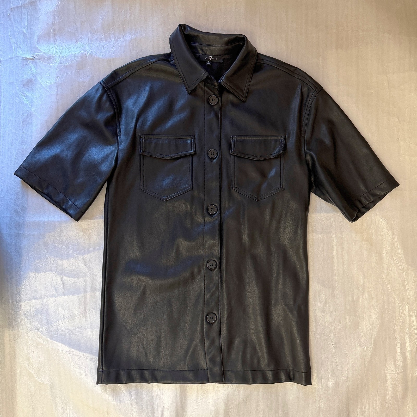 7 for All Mankind Women’s Leather Dress Jacket Size Small Black Button Front