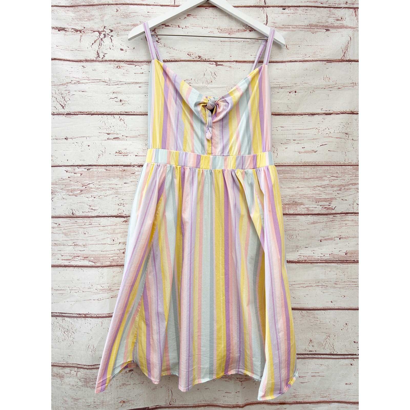 TORRID Pastel Rainbow Stripe Poplin Tie Front Skater Dress Pockets Size 2X 2