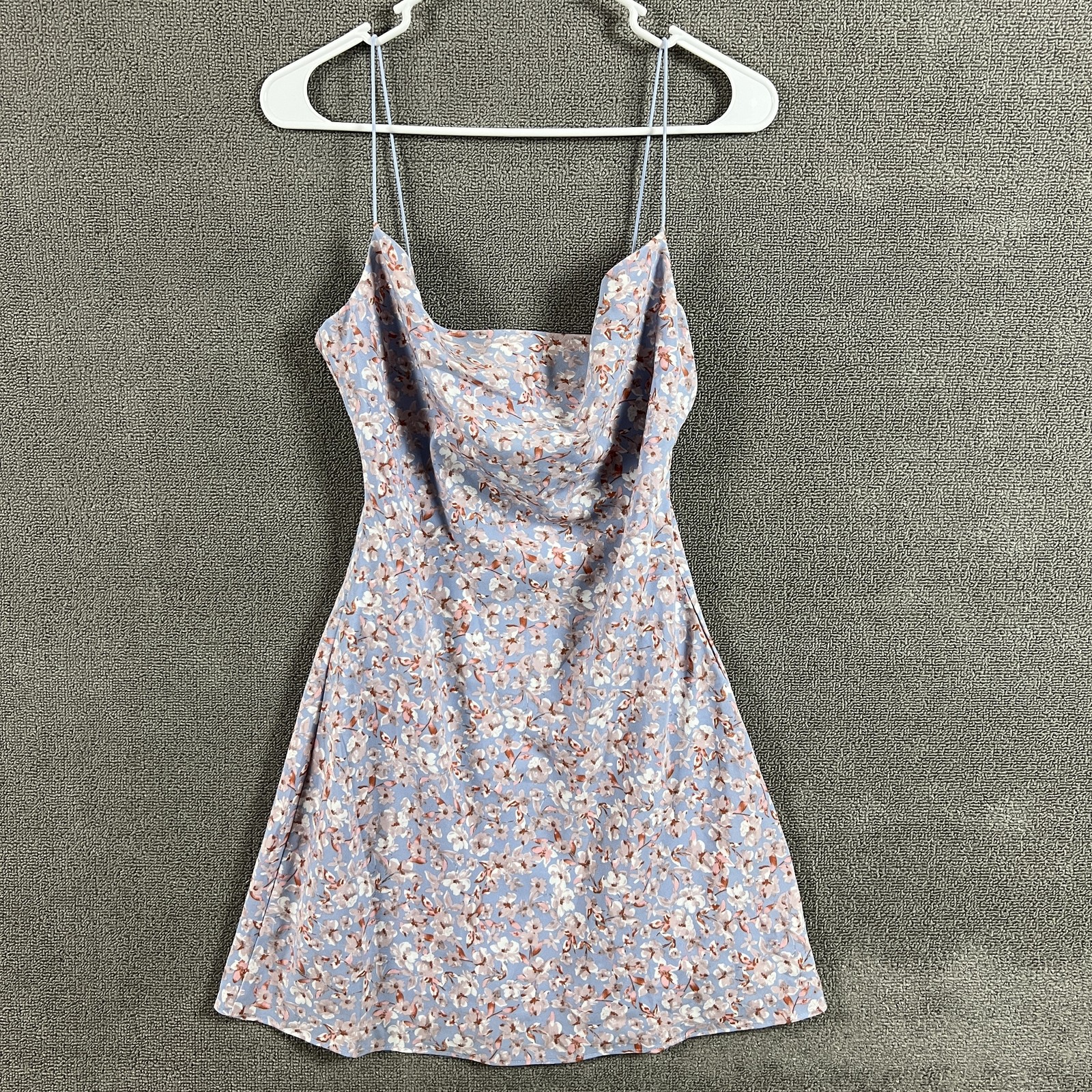 Windsor Dress Womens Small Blue Pink Floral Cowl Neck Mini Sundress Lined