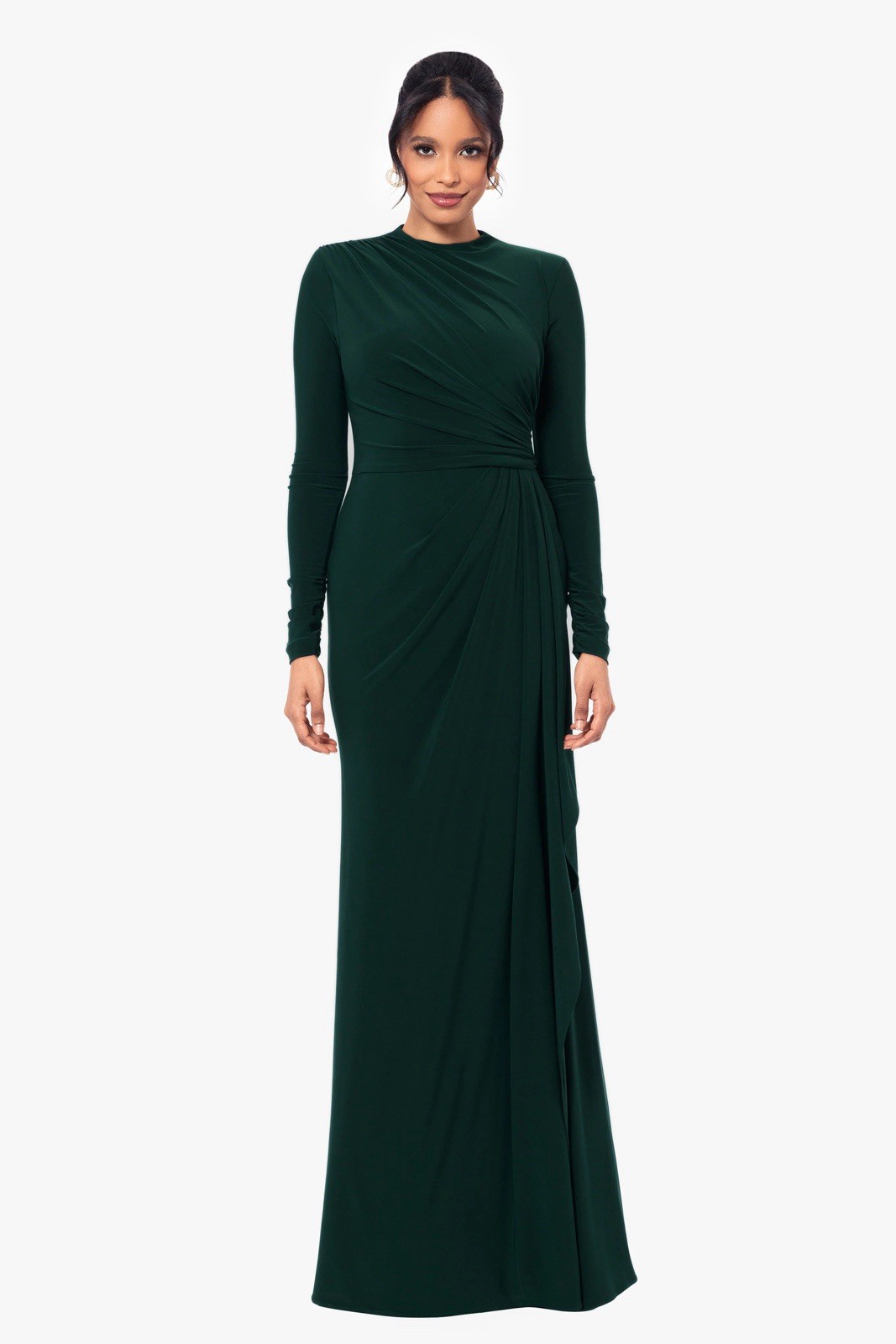 NWT BETSY & ADAM Forest JEANETTE Stretch Knit Long Sleeve Side Ruffle Dress 10