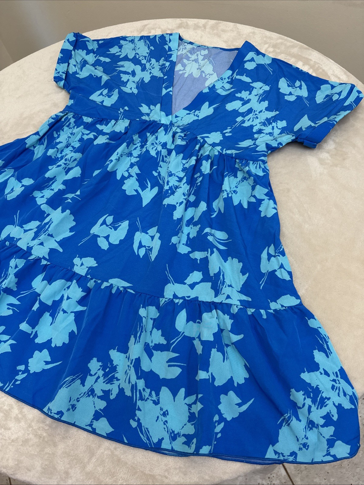 Womans Floral Blue Short Sleeve STRETCH Summer Dress Size LARGE 8/10 NEW!