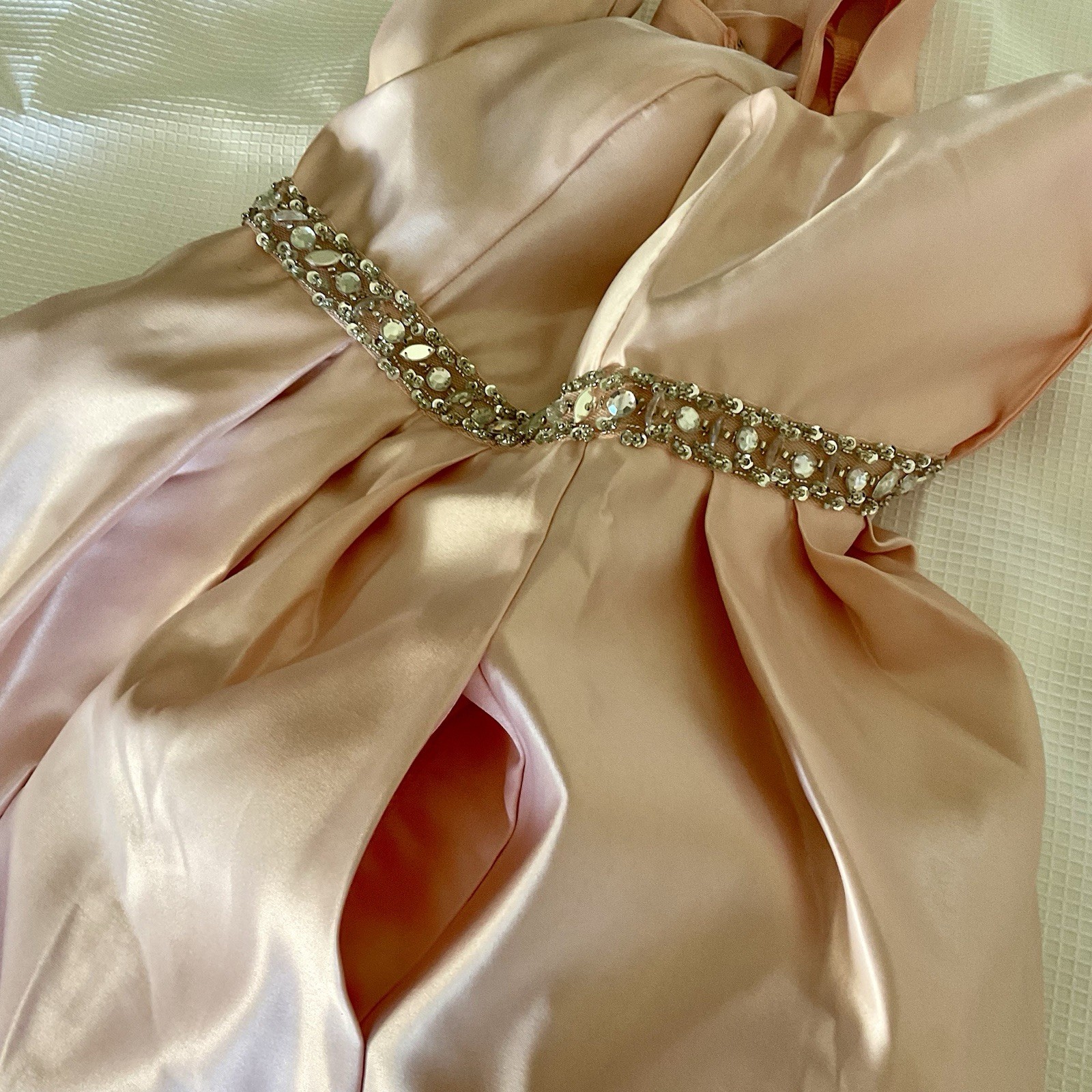 Cindy Collection Fit N Flare Dress Mini Pink Satin Rhinestone Prom Wedding Gown