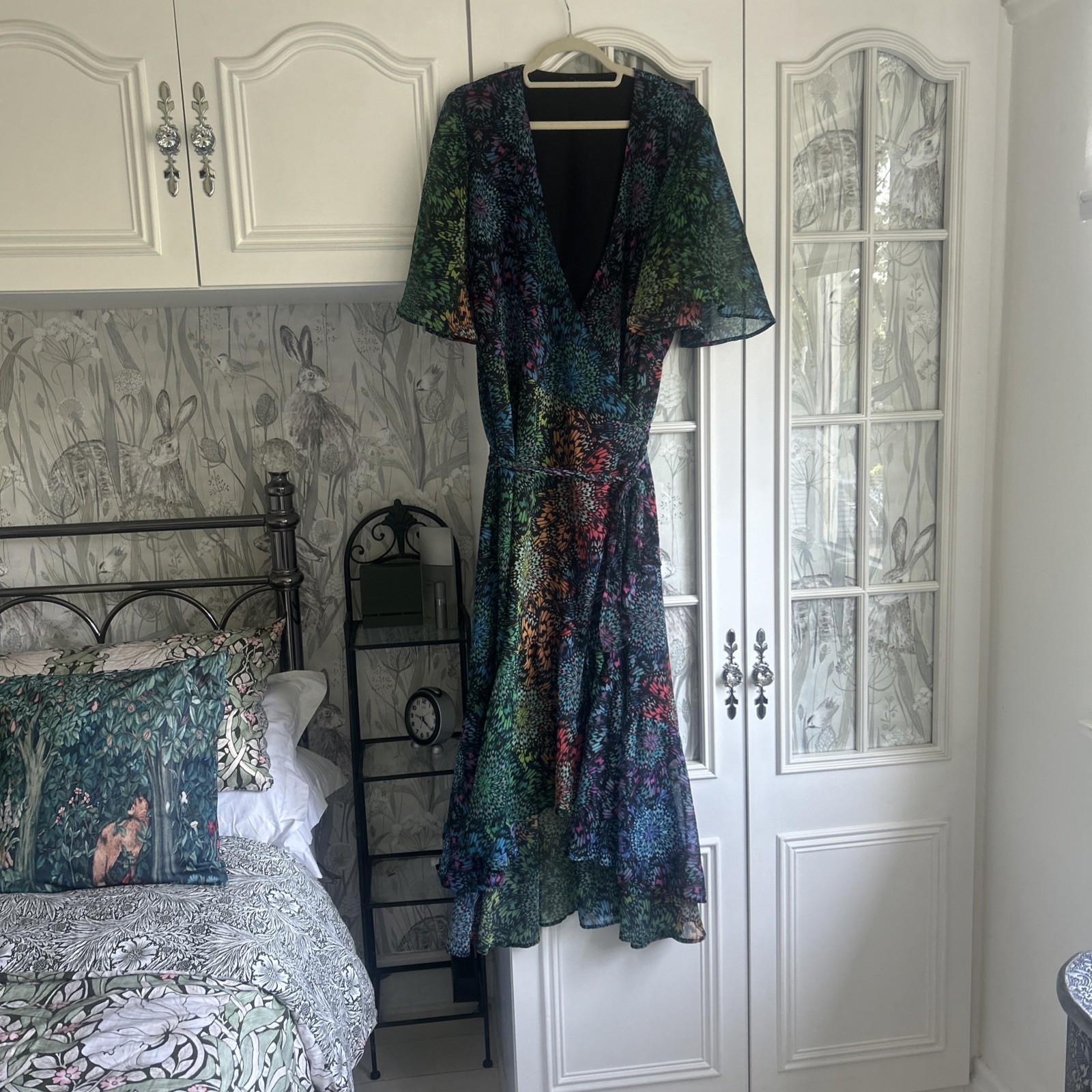 Roman size 20 Green Multi Abstract Print Maxi Wrap Dress Chiffon. Wedding BNWOT