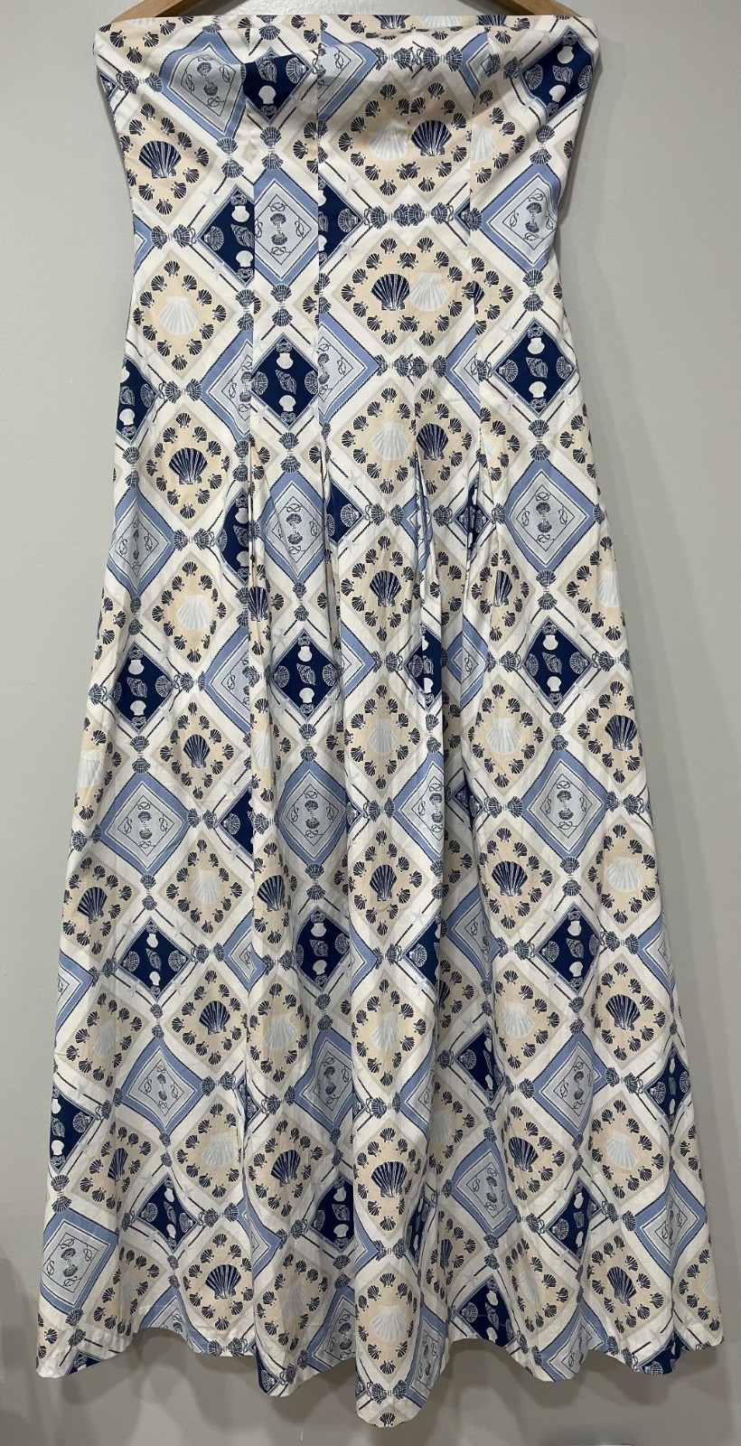 7 For All Mankind Strapless Tile Print Pleated Cotton Maxi Dress Size M