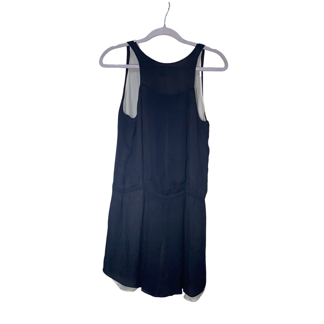 A.L.C. 100% Silk Deep V-Neck Colorblock Layered Mini Dress – Navy & White