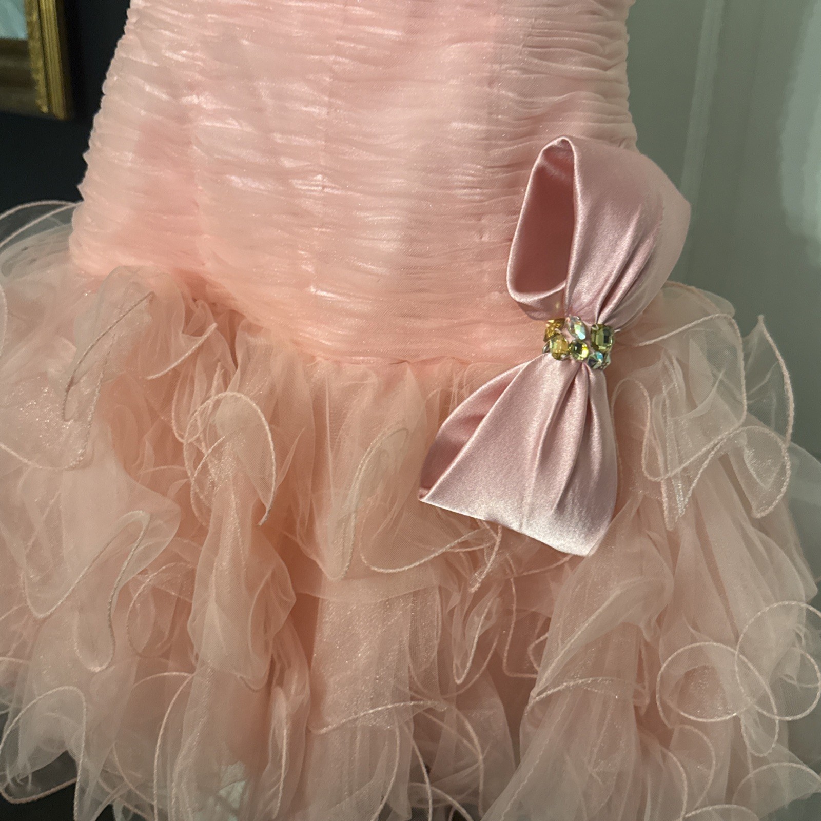 SHERRI HILL Homecoming Prom Formal Bubblegum Pink Ruffle Bow Tutu Dress Size 6