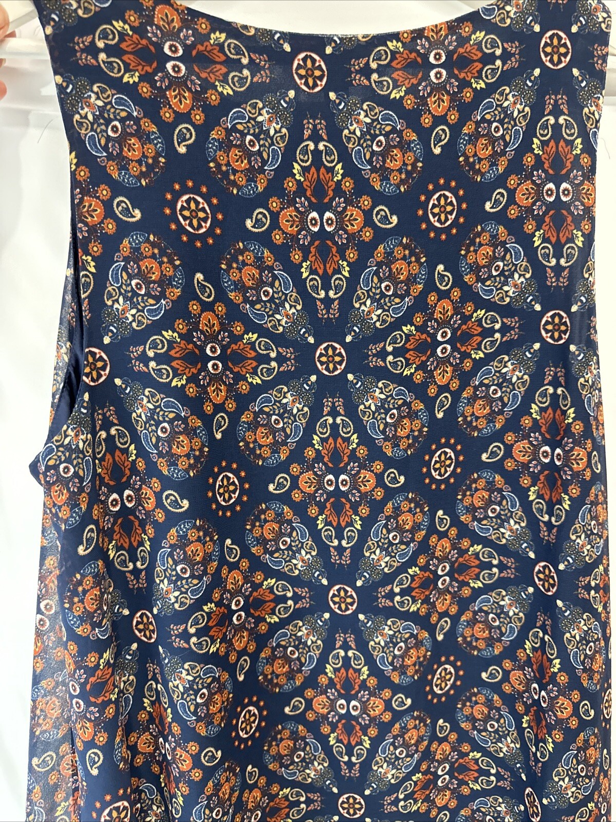 Max Edition Shift Dress Navy Blue Paisley Sleeveless Lined Summer Dress L