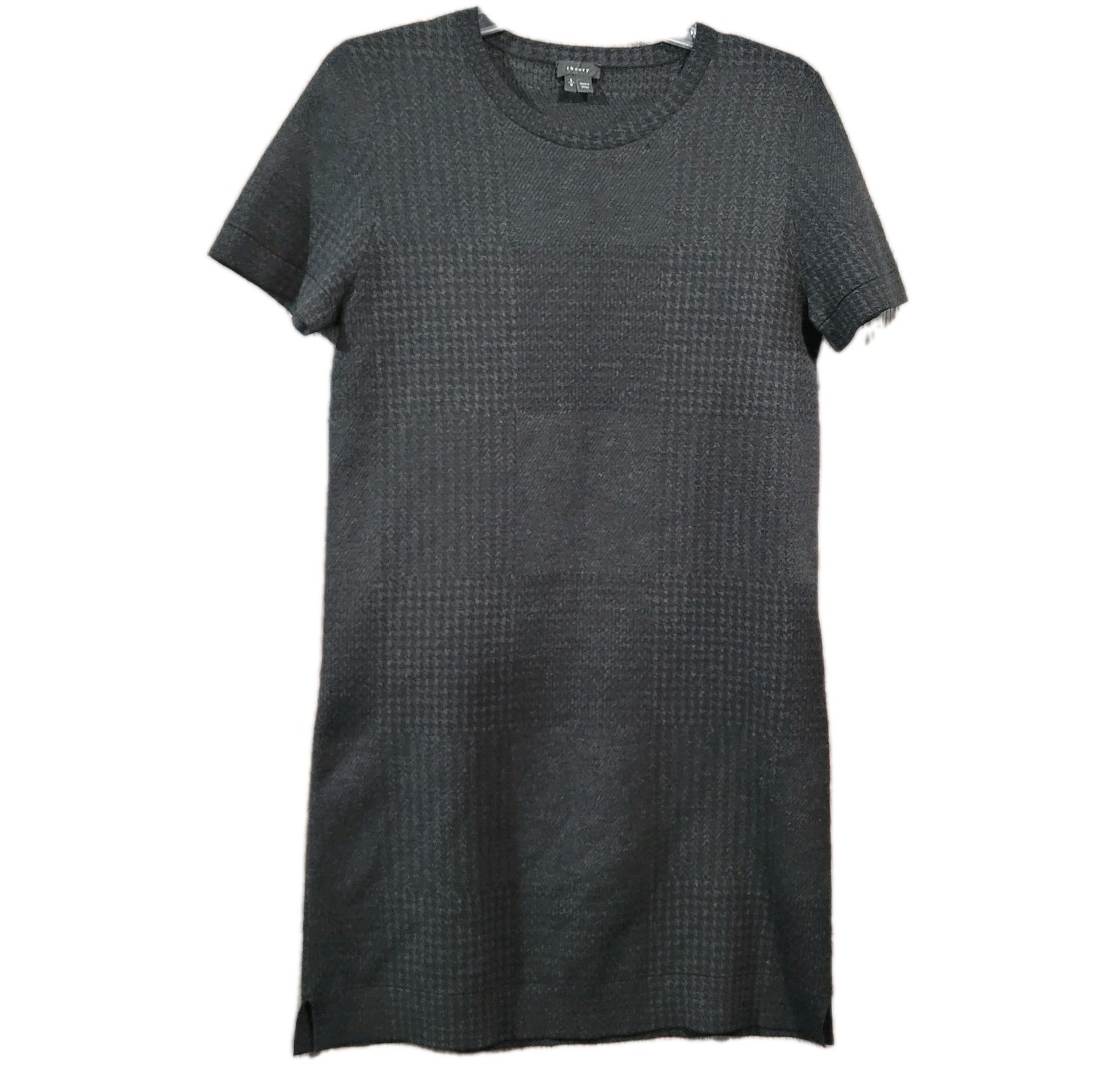 THEORY Wool Blend Shift Dress Size L Muted Black Houndstooth Career Office