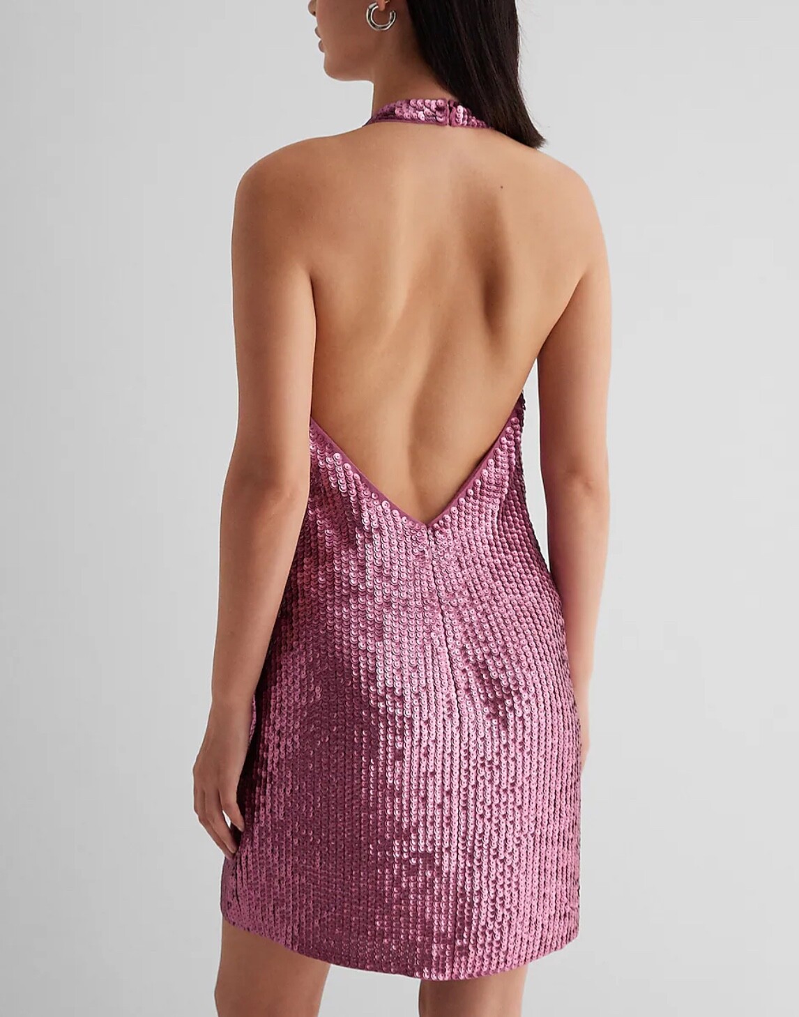 NWT LG Purple Sequin Backless Halter Mini Shift Cocktail Dress Mardis Gras LSU