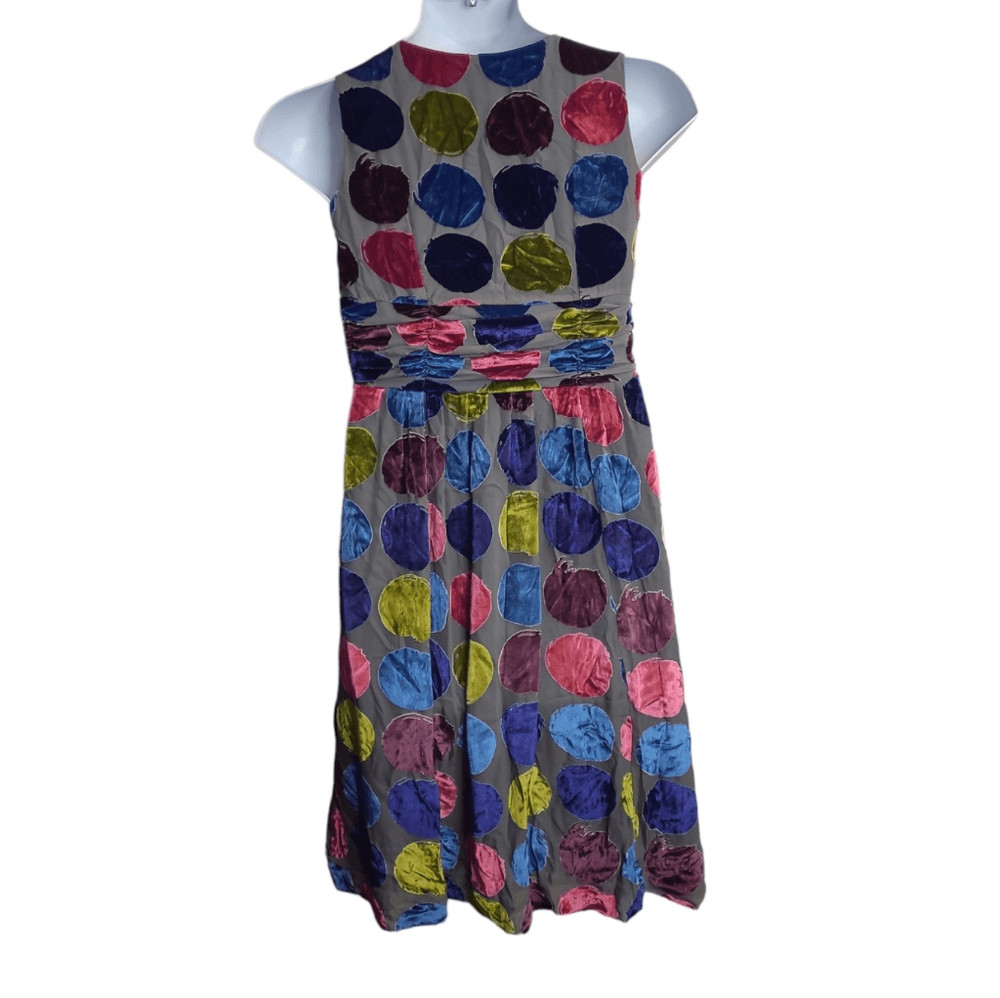 BODEN velvet polka dot silk sleeveless shirred waist v-neck dress 6
