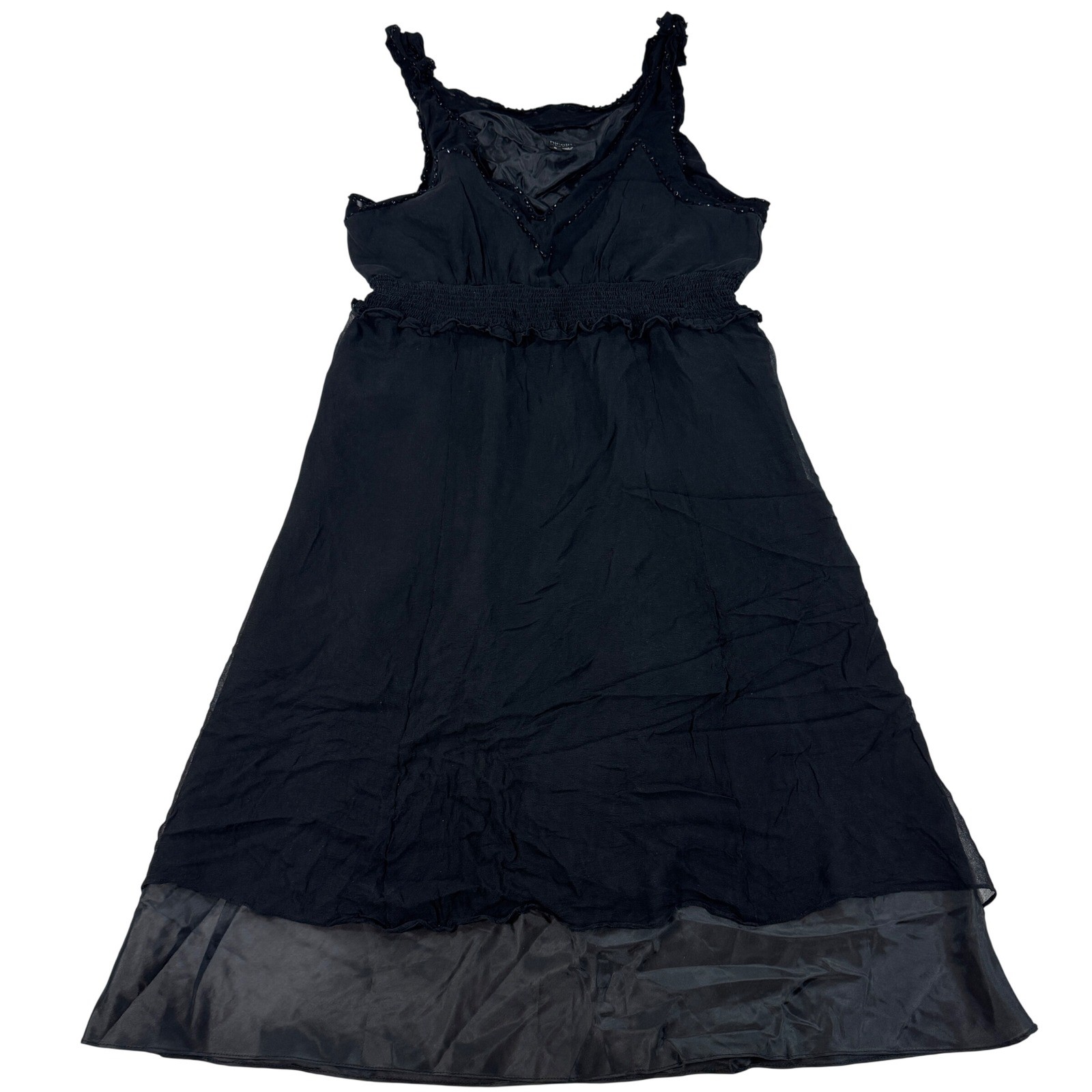 Nicole by Nicole Miller Black 100% Silk Beaded Smocked Empire Waist Dress Size 8