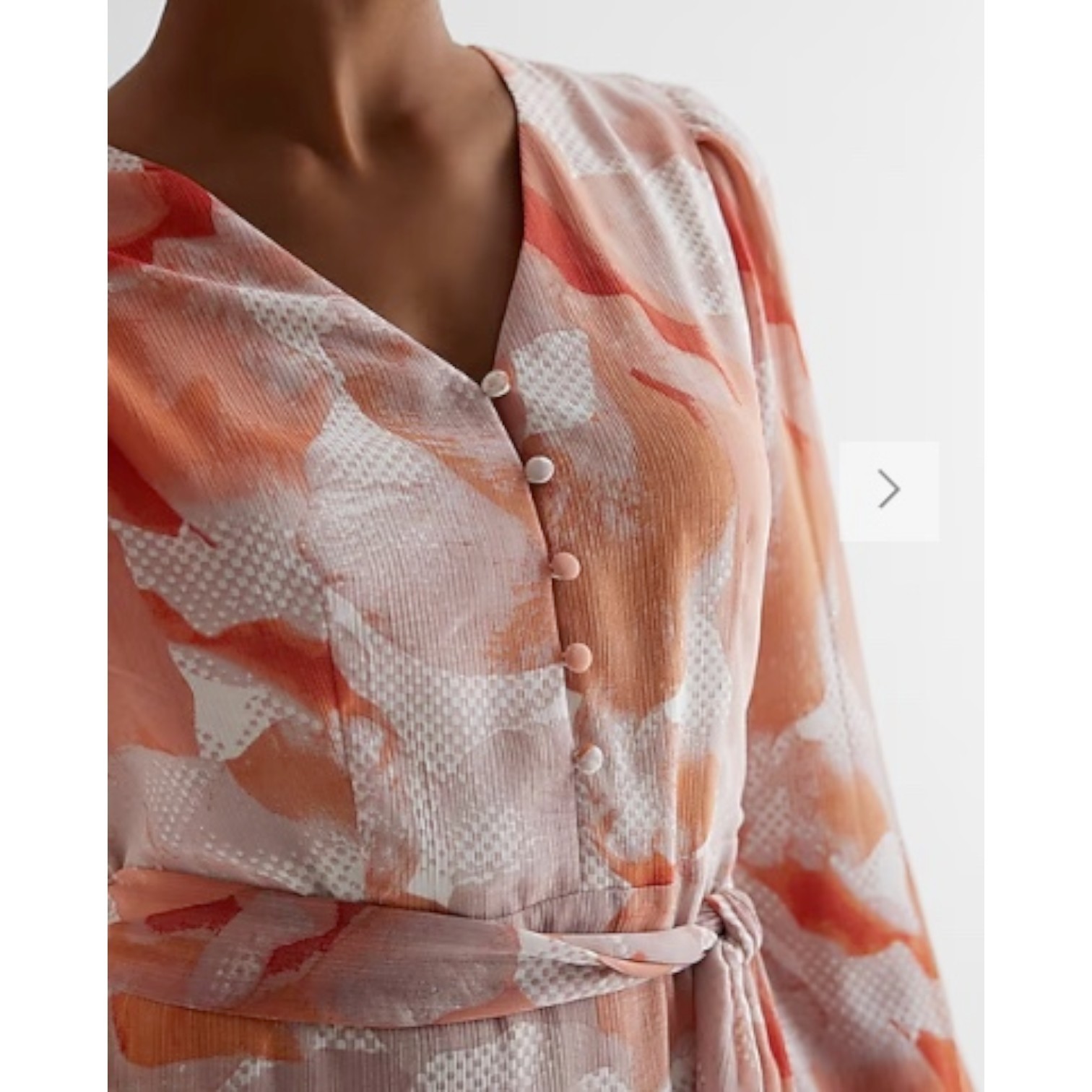 EXPRESS Printed Button Front Tie Waist Midi Dress NWT Size M Peach Floral Print