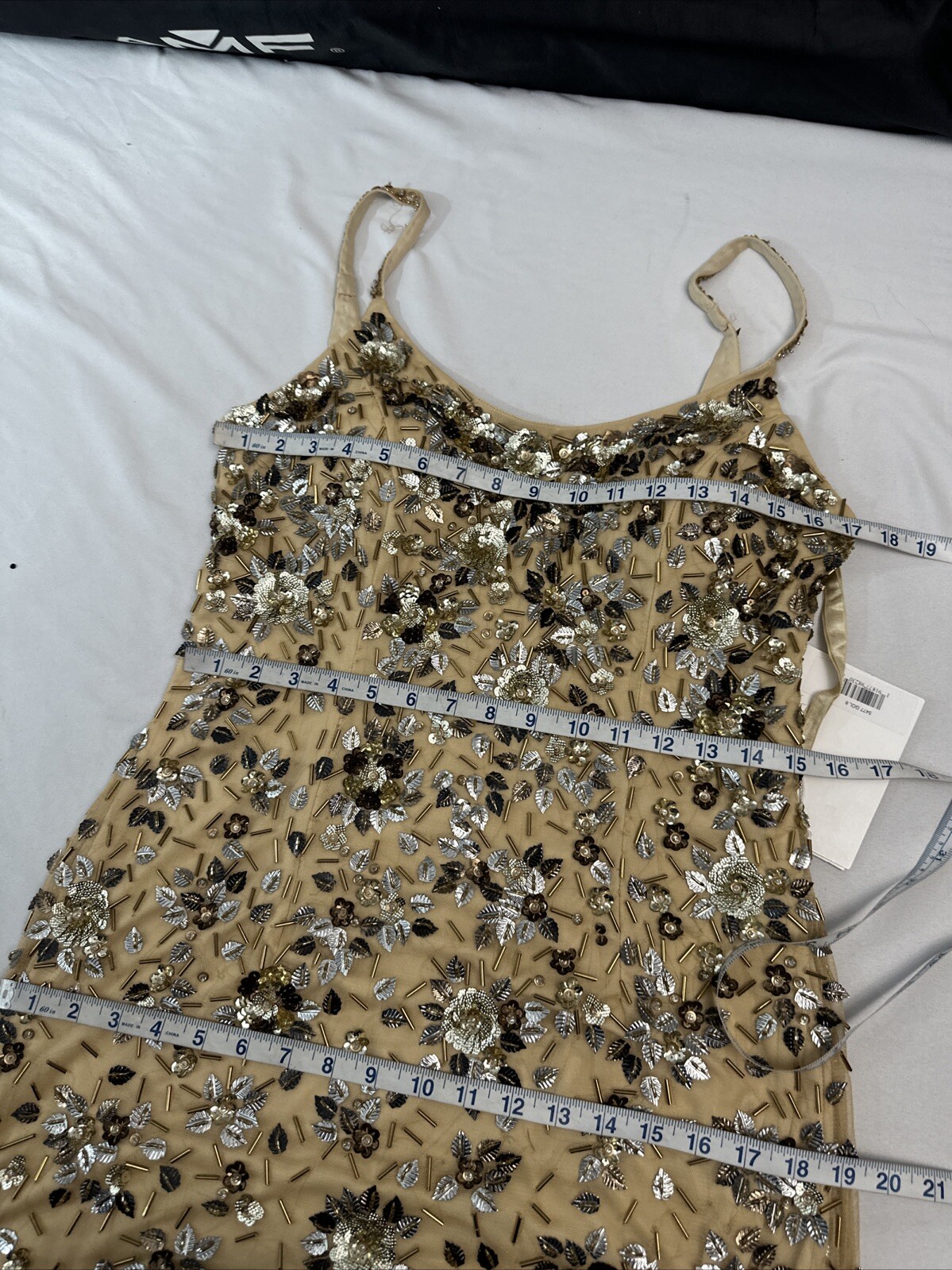 NWT Mac Duggal [ 8 ] 5477 Floral Embellished Scoop Neck Evening Gown Gold J1118