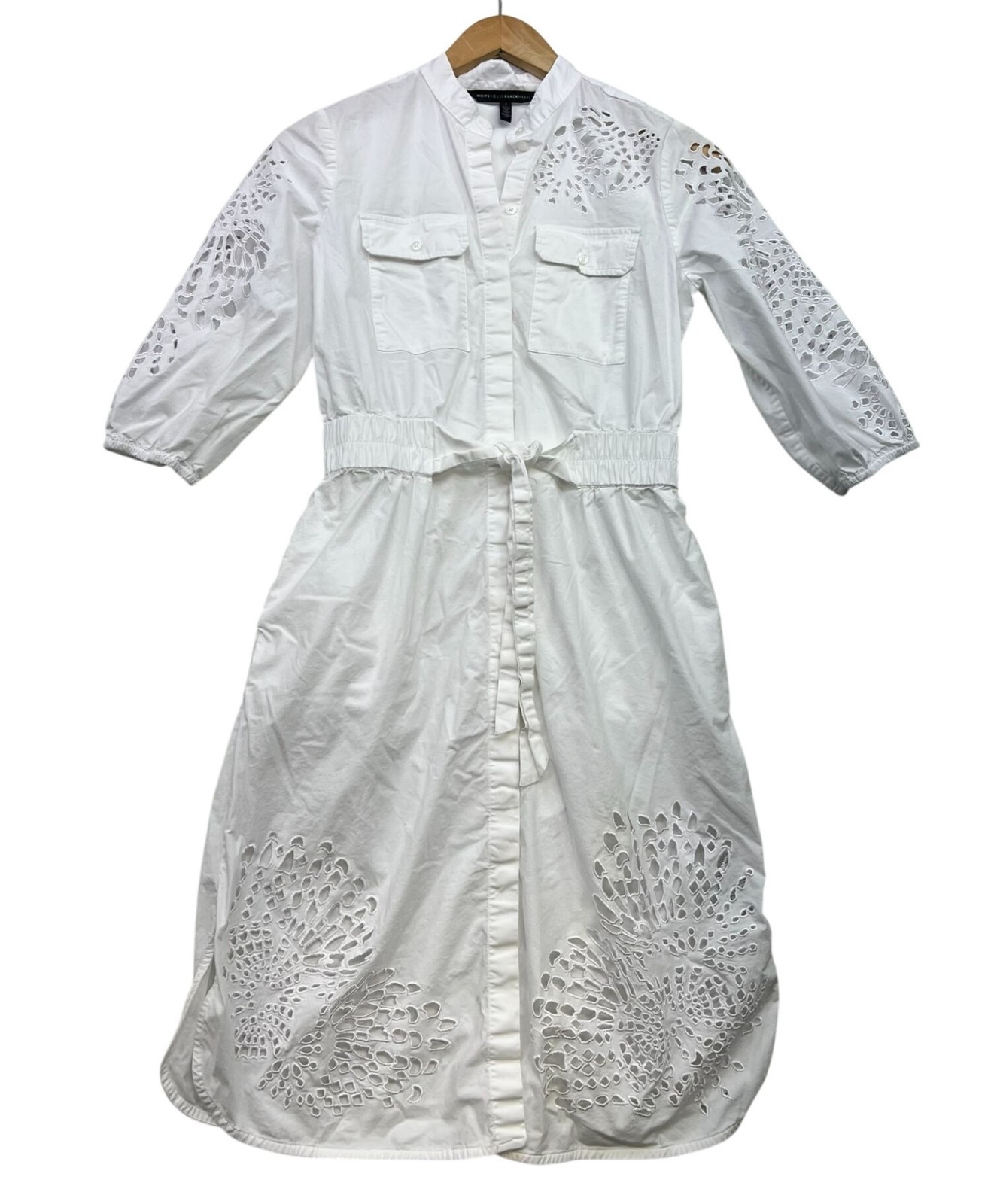 White House Black Market Womens Eyelet Poplin Shirt Dress Size 2 White Floral