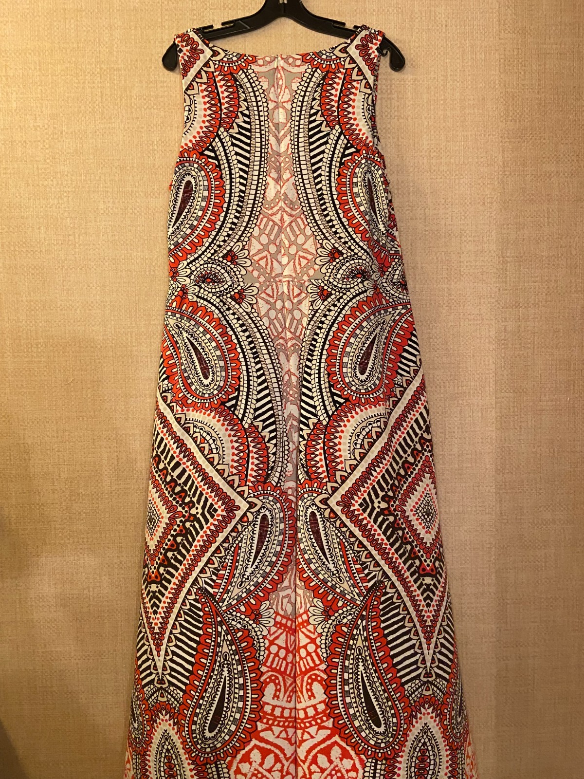 db established 1962 sleeveless A-line maxi dress size 14 white w/geometric print