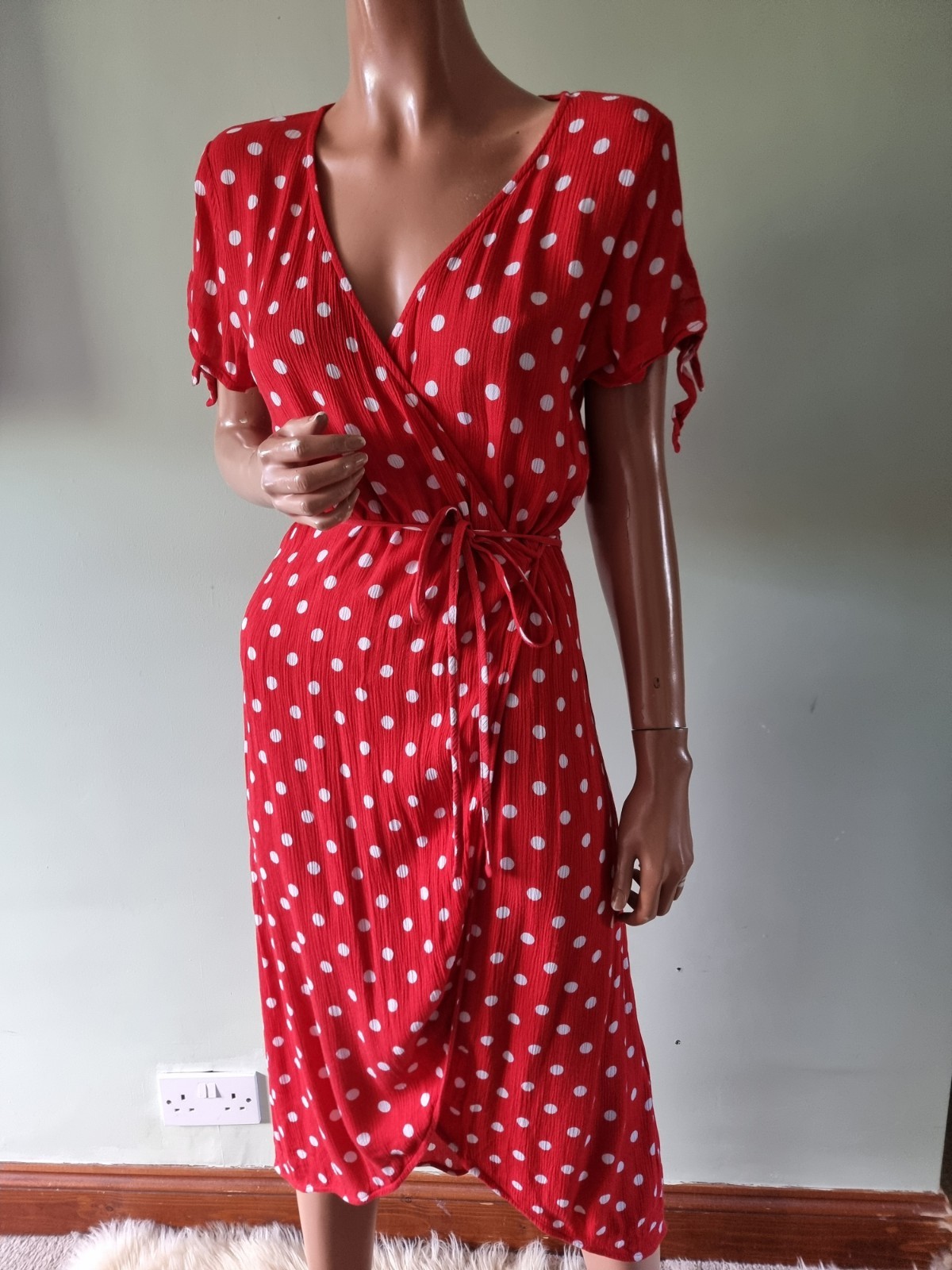 Red White Polka Dot Spotty Wrap Dress Medium M 1940s Wartime WW2 Style