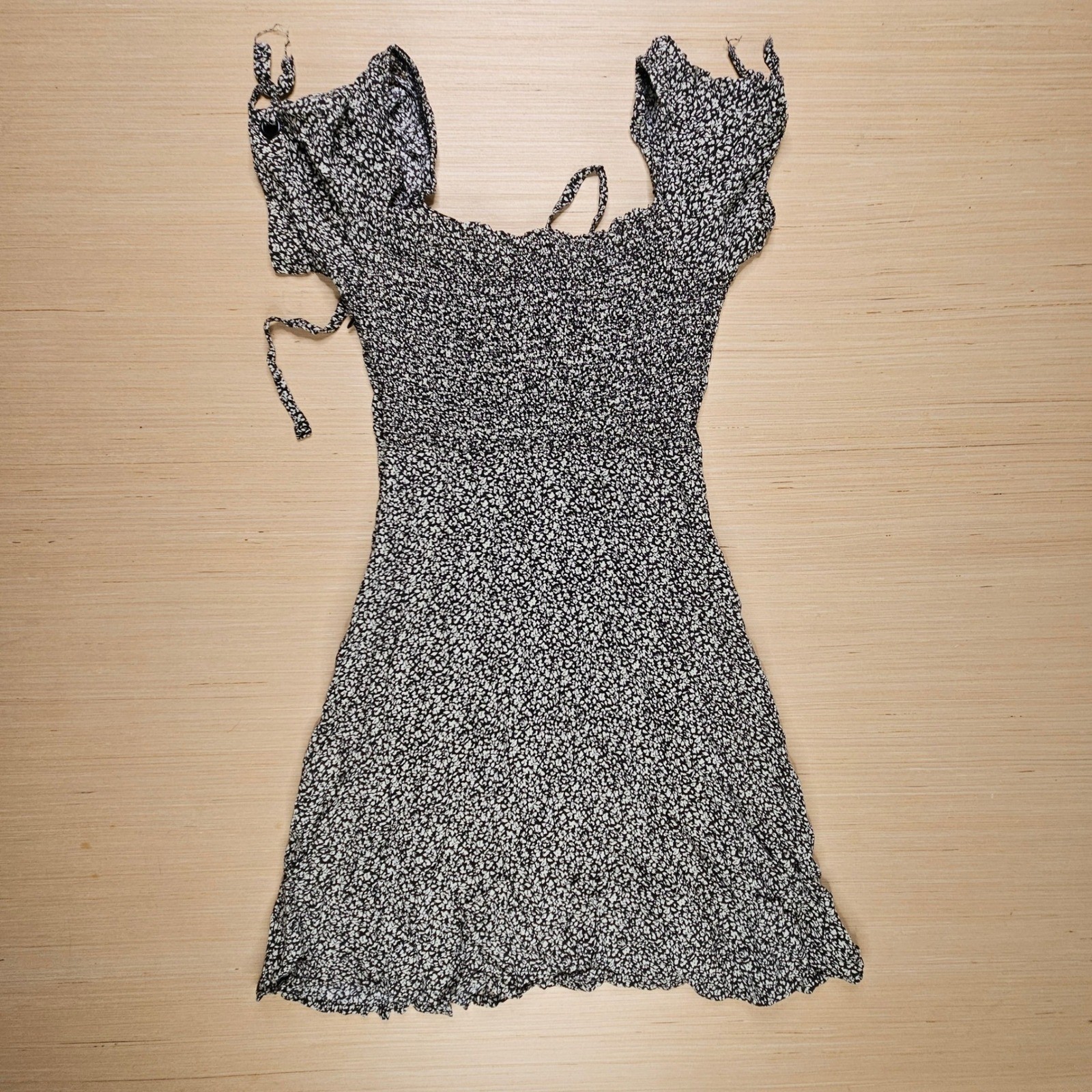 Cottagecore Auguste Mini Dress Women 2 Black Floral Lace Up Short Sleeve Boho