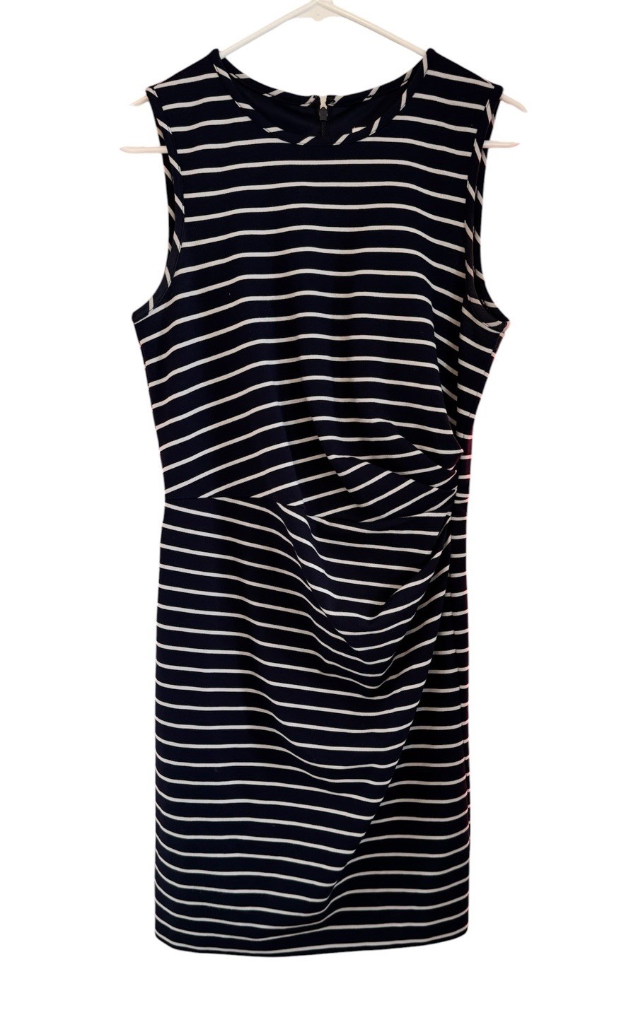 Nordstrom 1901 Nautical Navy White Stripe Front Side Ruched Sheath Dress Size 10