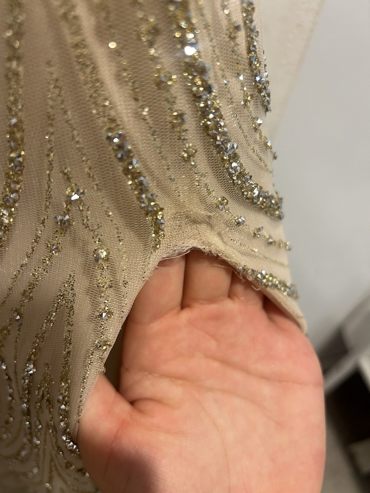 CD Champagne Gold Beaded Sequin Mesh Corset Lace-Up Long Gown Size 0