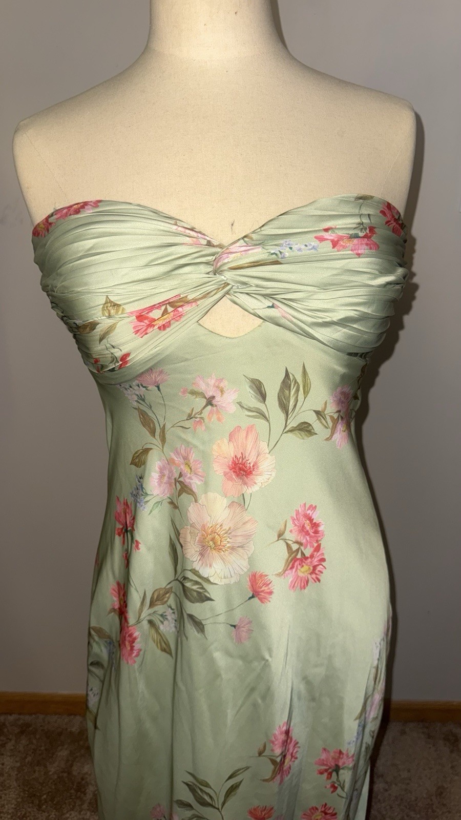 B Darlin Strapless Mint Green Floral Maxi Gown