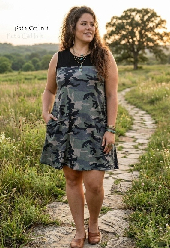 Plus Size Women’s Boho Camo Camouflage Tank Sleeveless Dress Pockets 1X 2X 3X