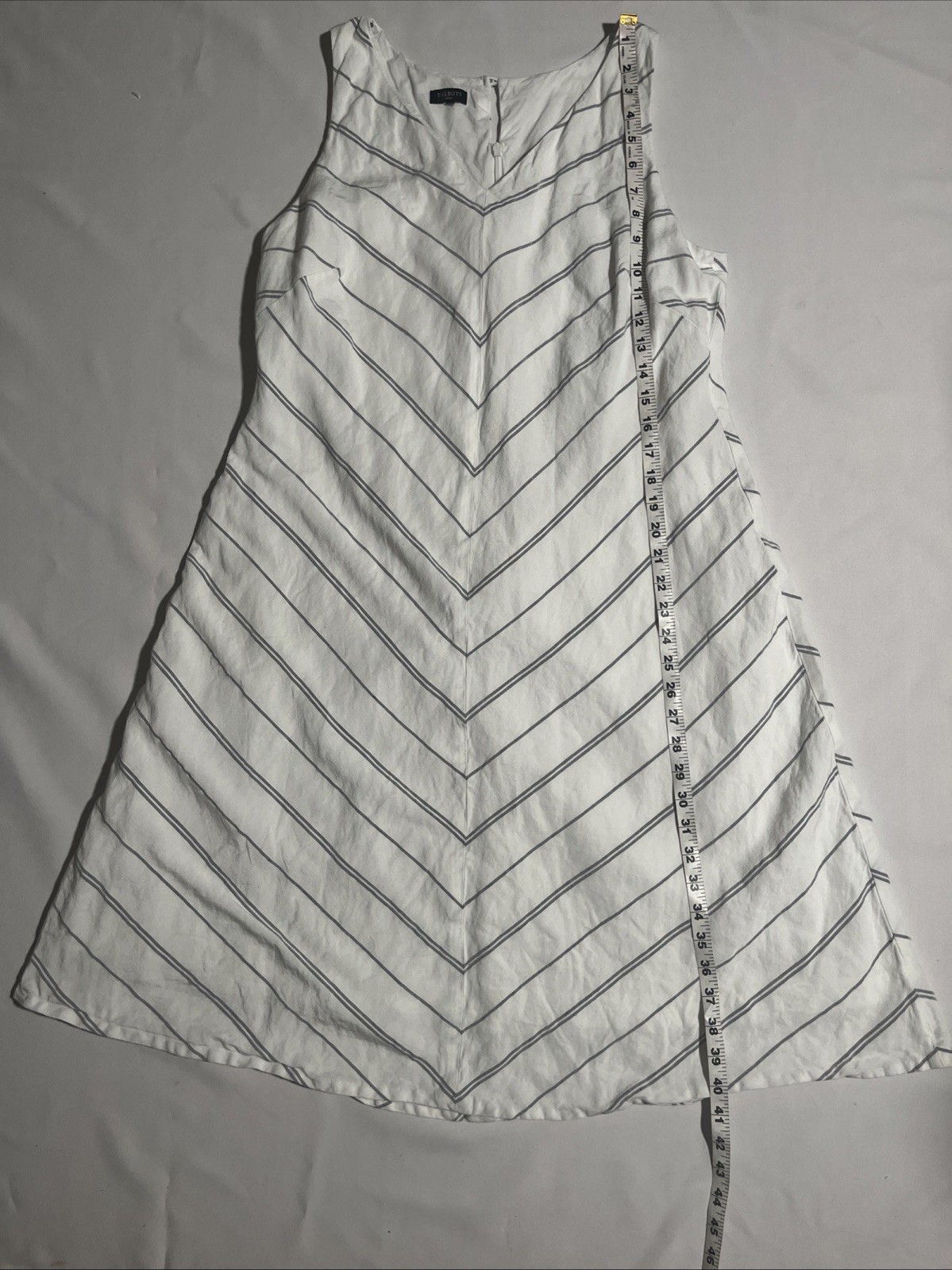 Talbots Petite Small White Gray Stripe Chevron A-Line Sleeveless Dress P/S