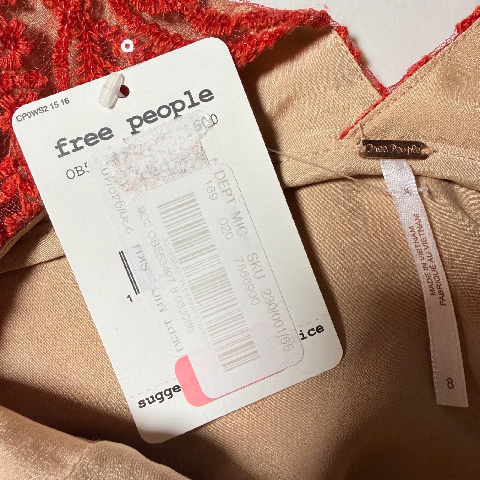 Free People Night Shimmer Mini Dress Embroidered Sequin Cocktail NWT Women 8 Red