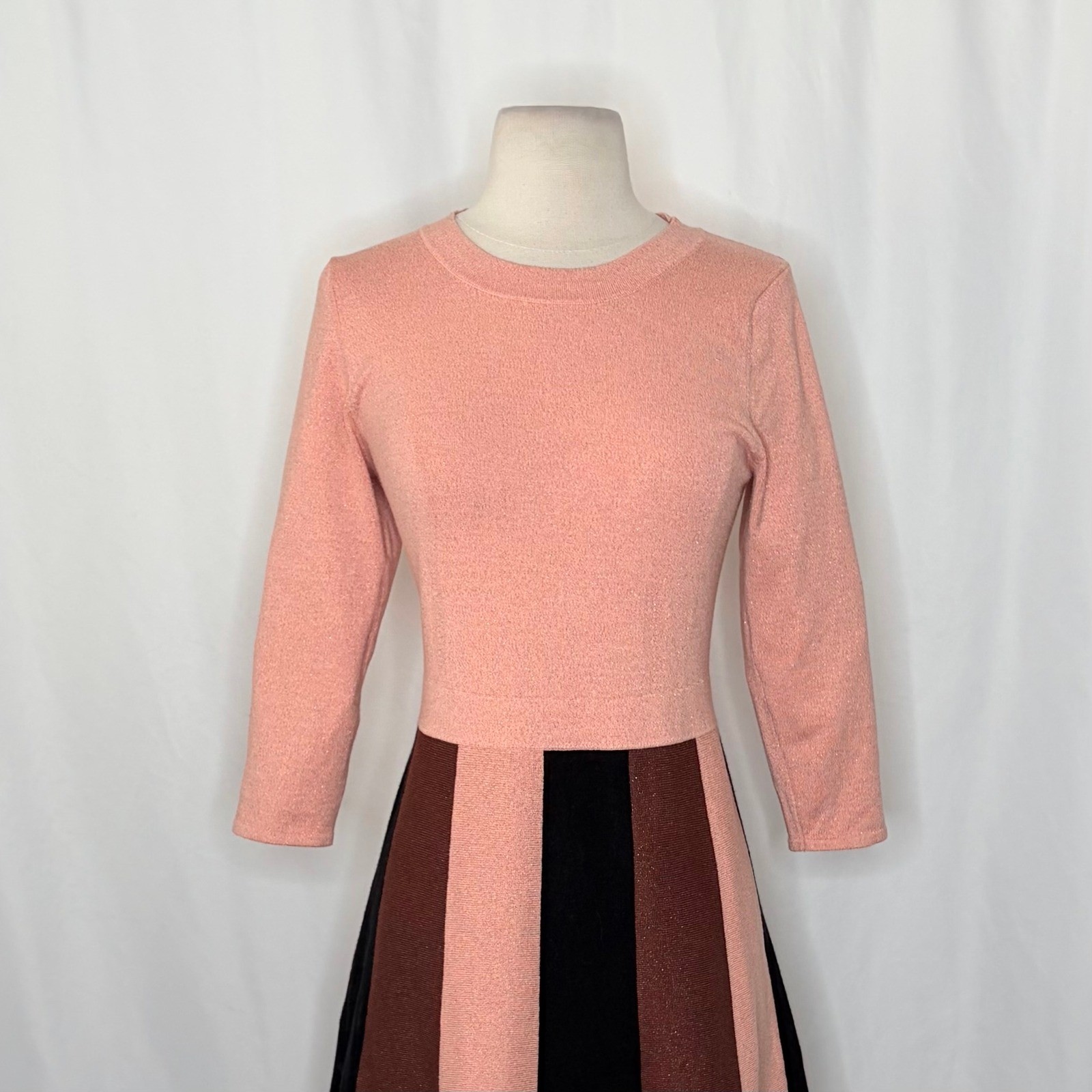 BODEN Rosemary Sparkle Knit Fit N’ Flare Dress Pink Chocolate Brown US Size 6
