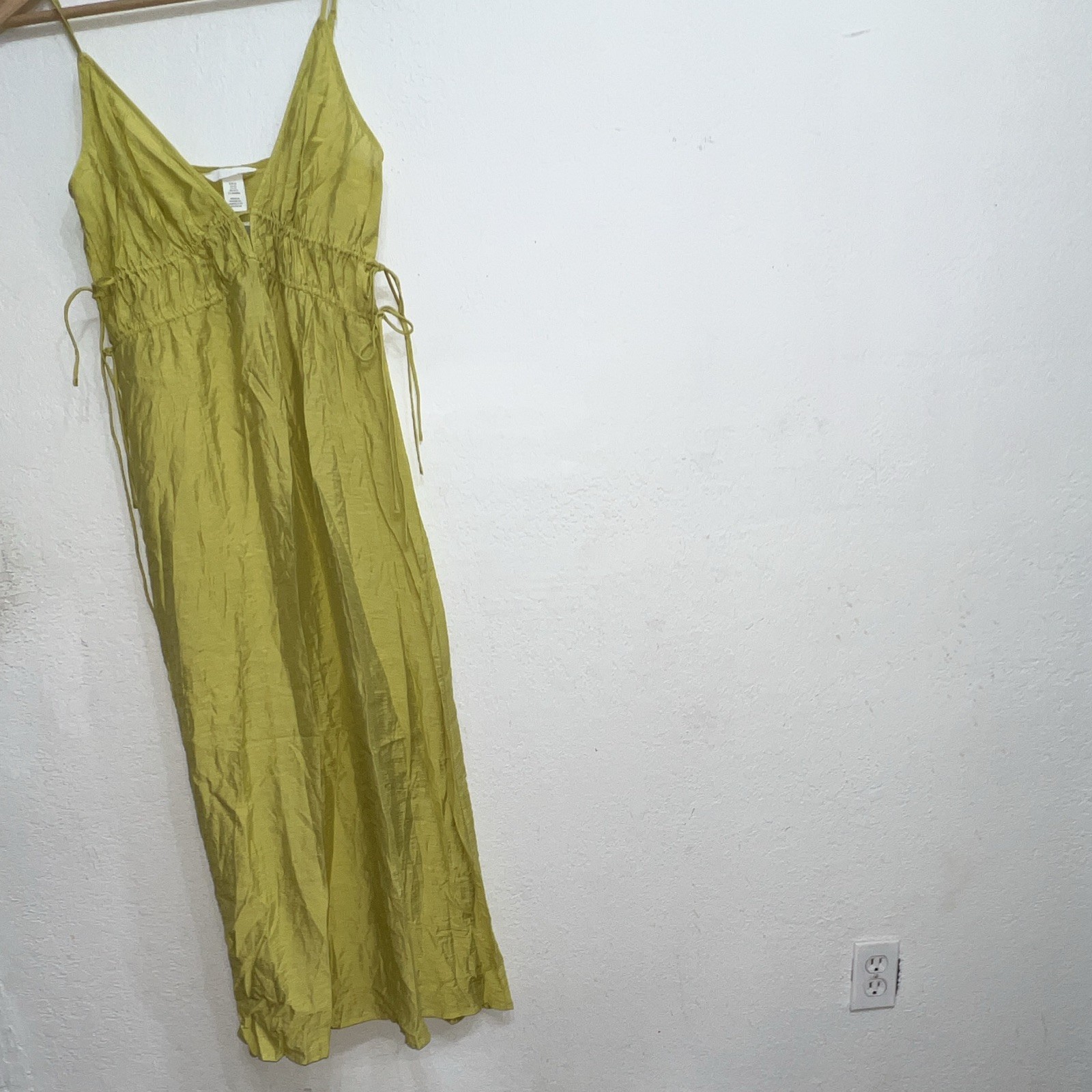 Women’s Green Solid V-Neck Spaghetti Strap Maxi Dress Long Regular XS NWT