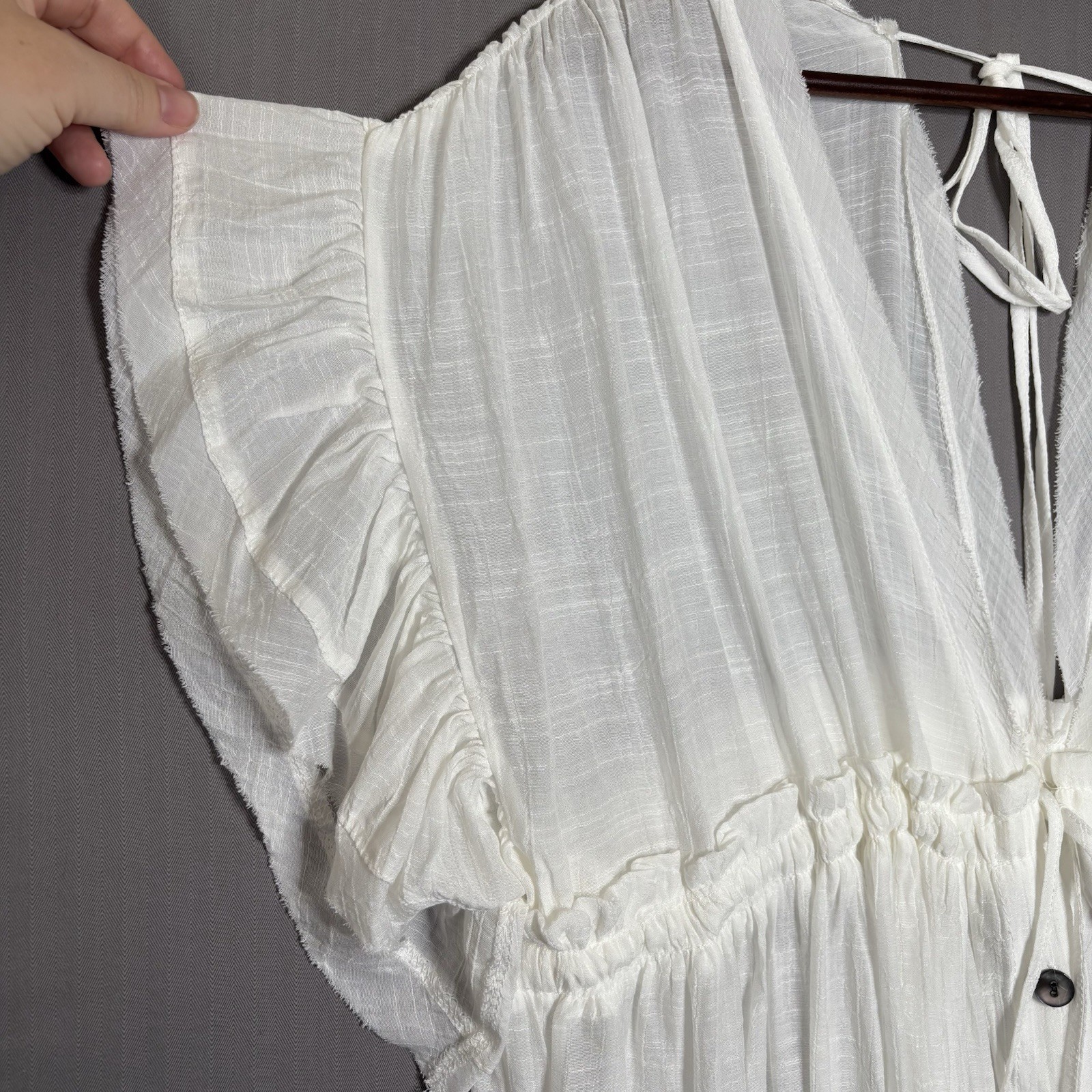 White Gauze Maxi Dress Cover Up OS Boho Coastal Beach Resort Flowy Cottagecore