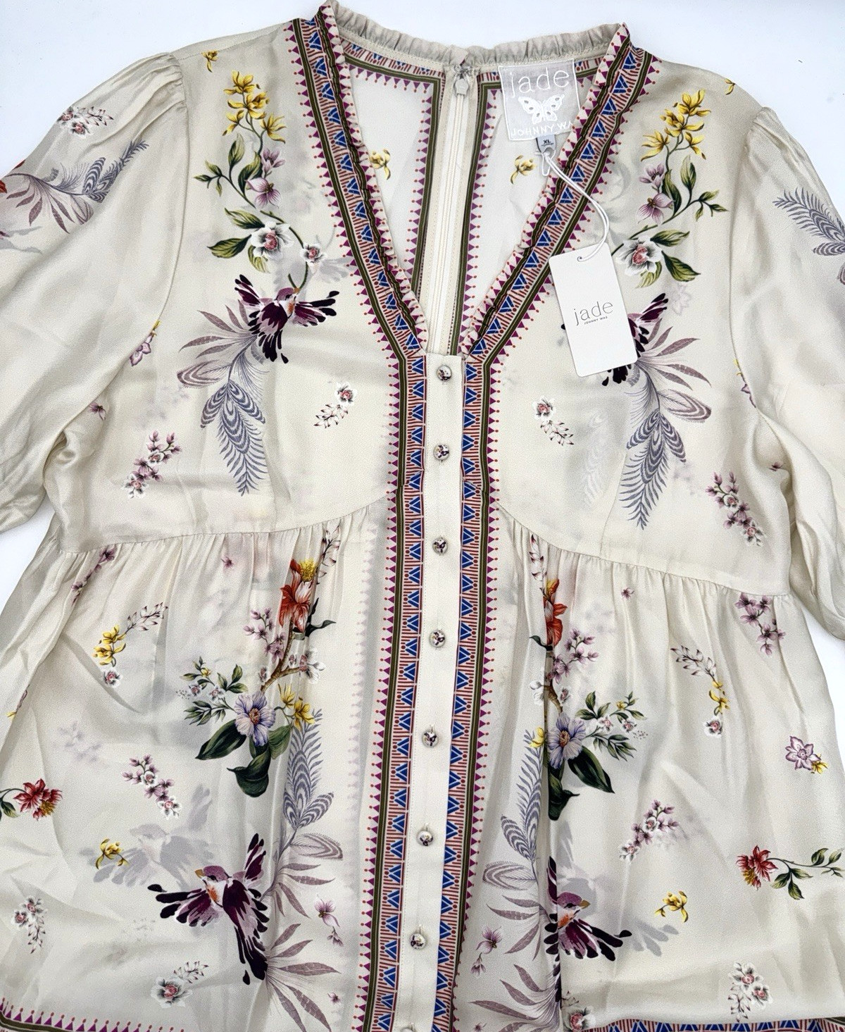 Johnny Was Silk Blend Loren Dress Willah Multi Floral White XL; NWT