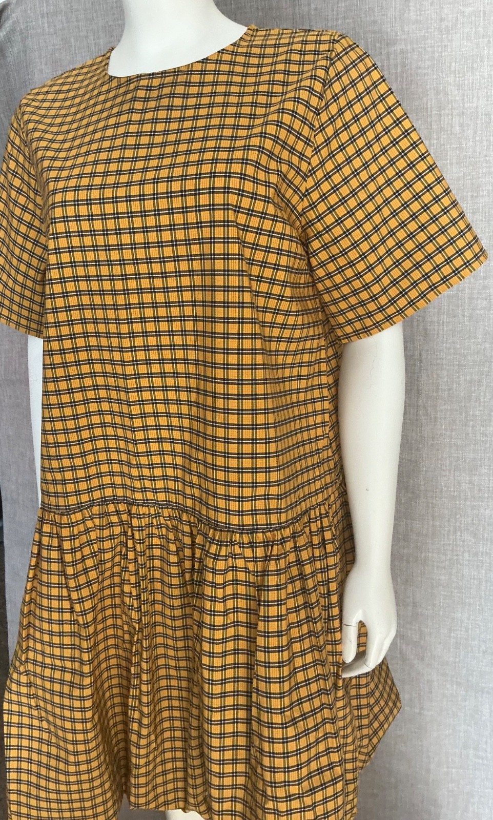 LEVI’S Aberdeen Taffeta Plaid Drop-Waist Dress with Pockets & Bubble Hem Size L