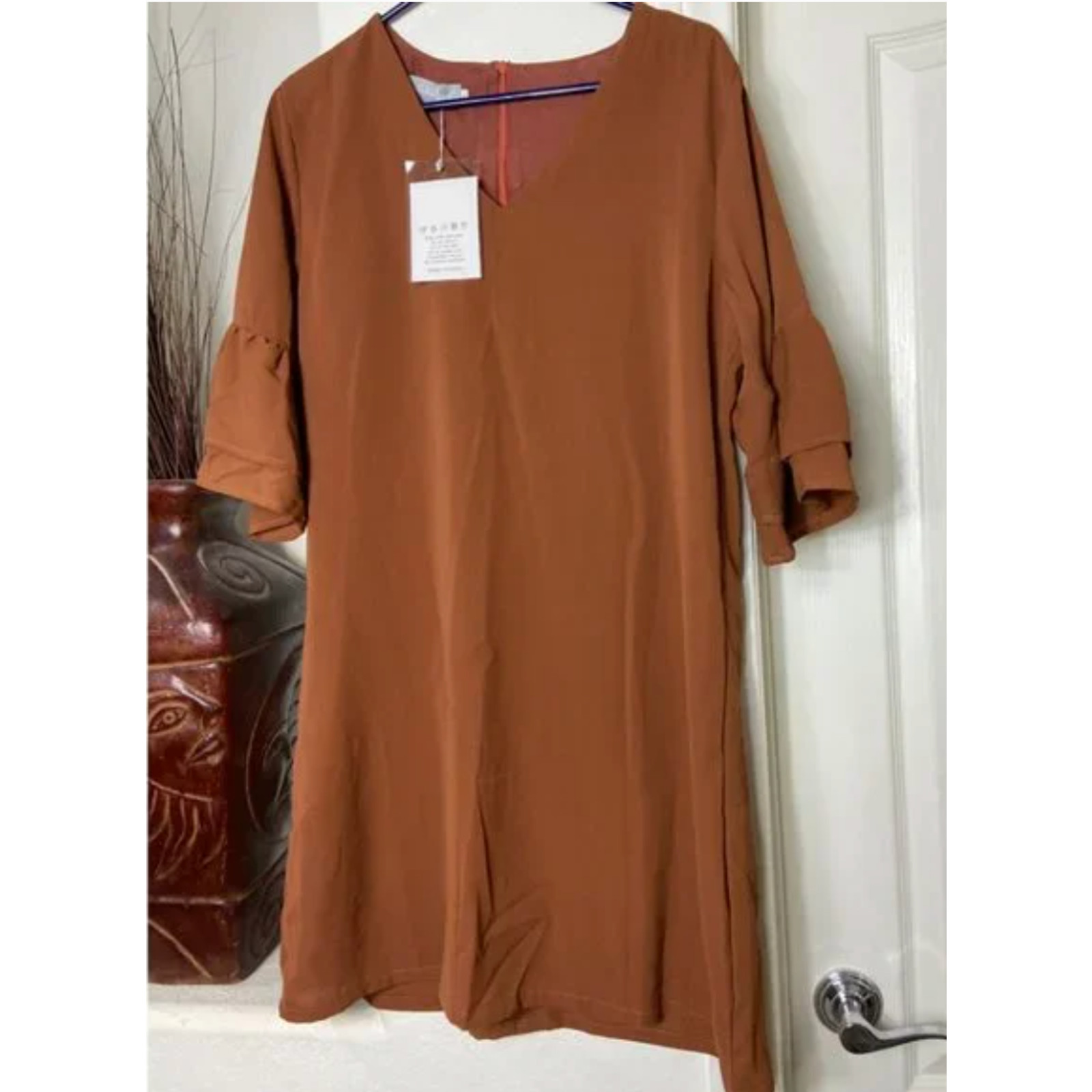 NWT Belongsci Womens Bell Sleeve Shift Loose Shirt Dress Mini Large