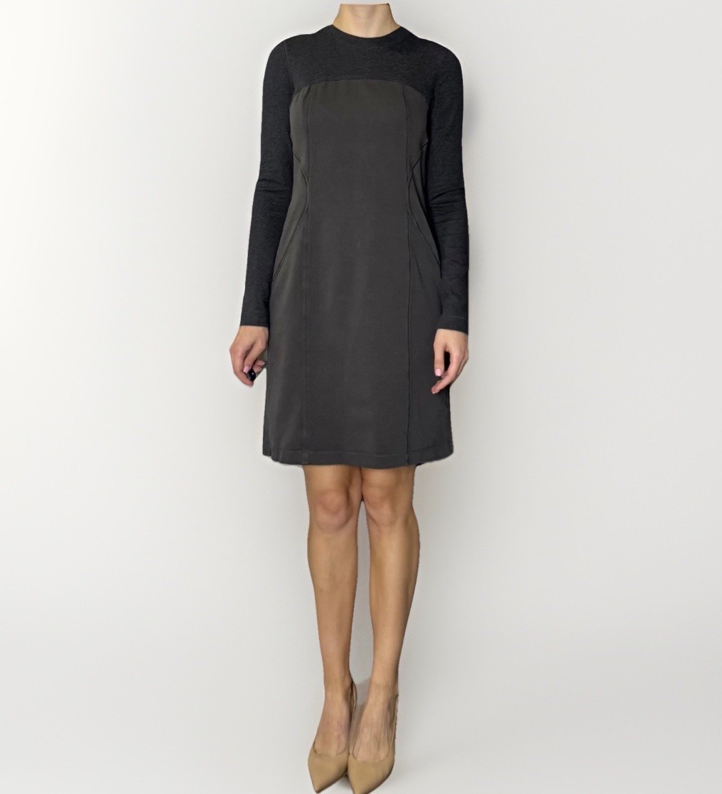 Marc Cain Sport Charcoal Dress sz M (MC 3) Zip Long Sleeve Casual Shift Lined