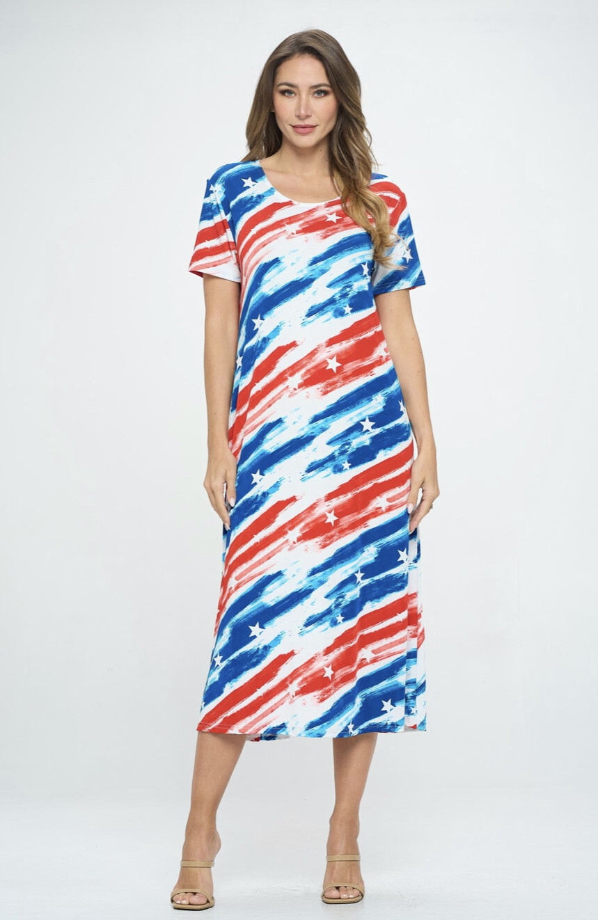 JOSTAR Slinky LONG DRESS Poly Spandex Stretch Knit PATRIOTIC RED S M L XL 2X 3X