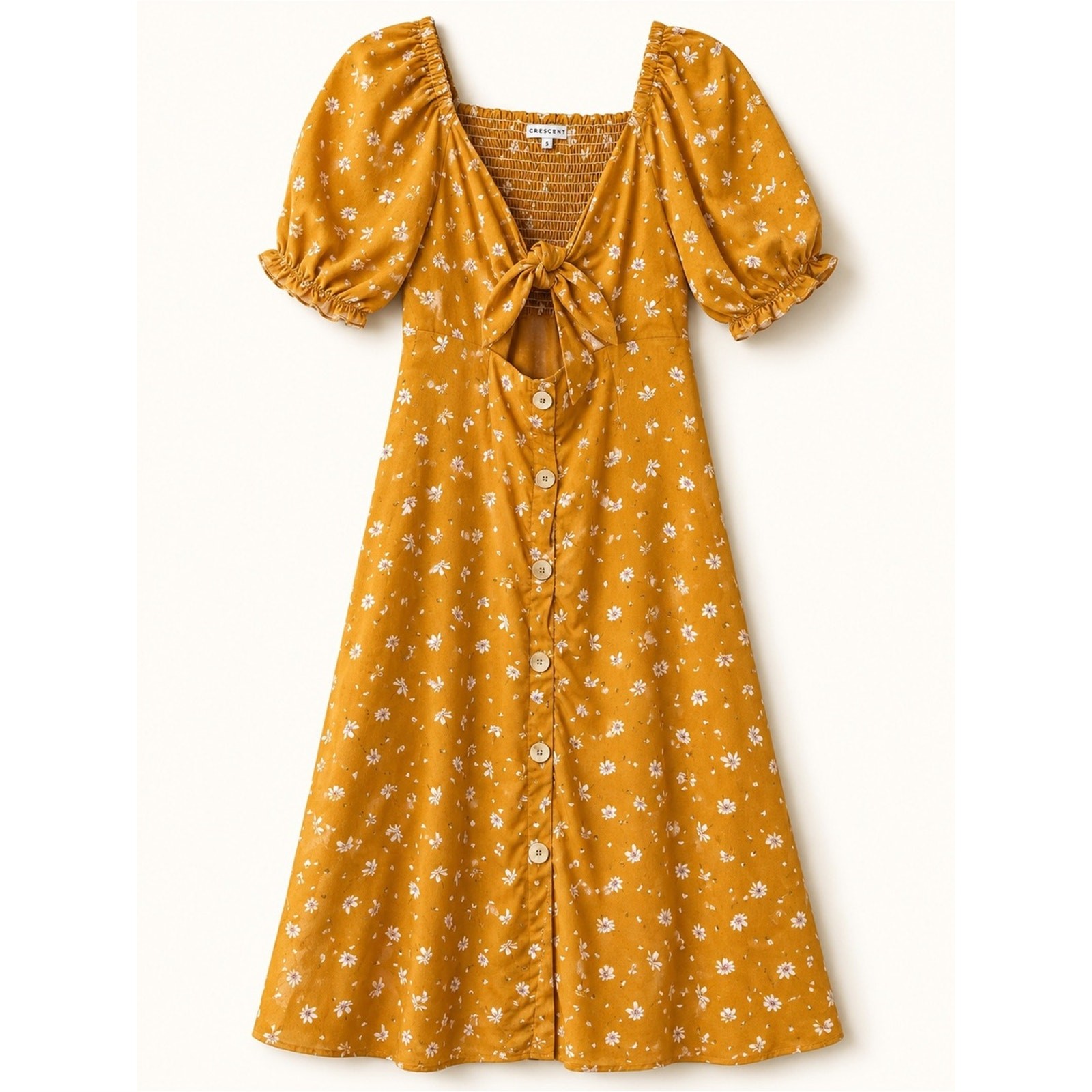 Crescent Floral Puff Sleeve Midi Dress Small Cottagecore