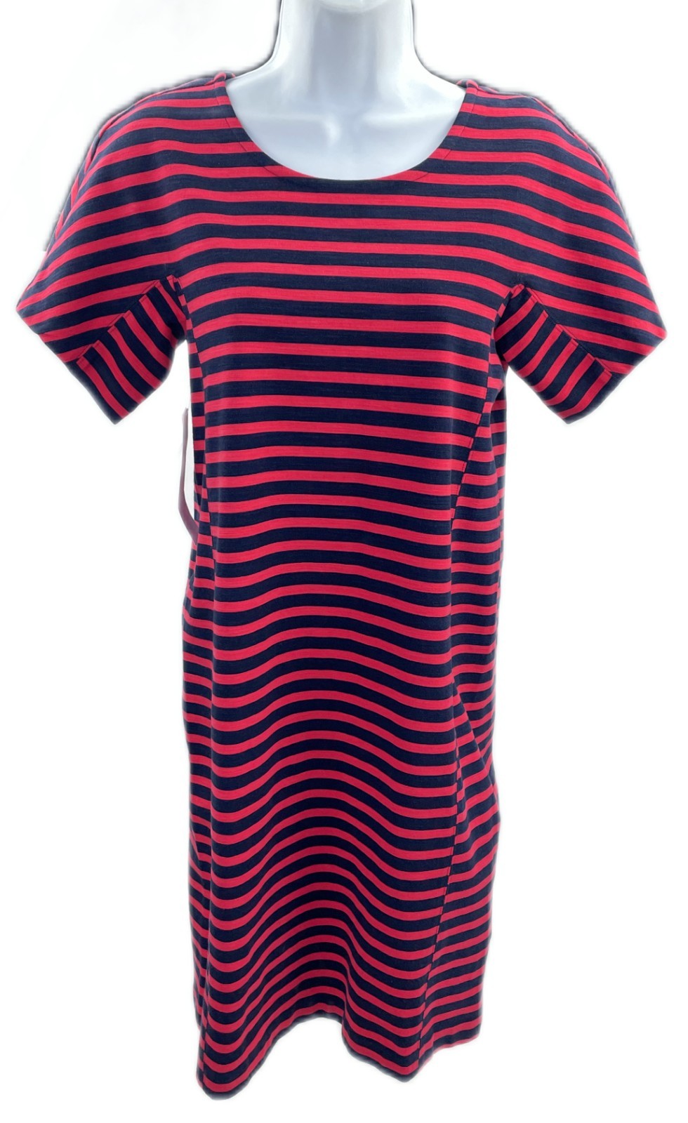 Small J Crew Dress Striped Stretch Knit Navy Blue & Red