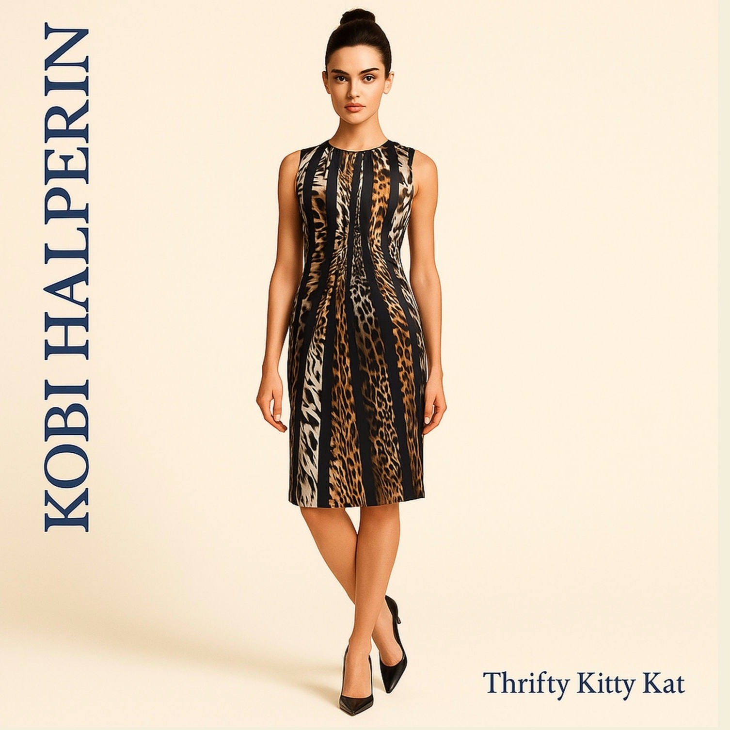 Kobi Halperin Mix Animal Print Silk Sheath Dress Gold Button Black Multi XS NWT