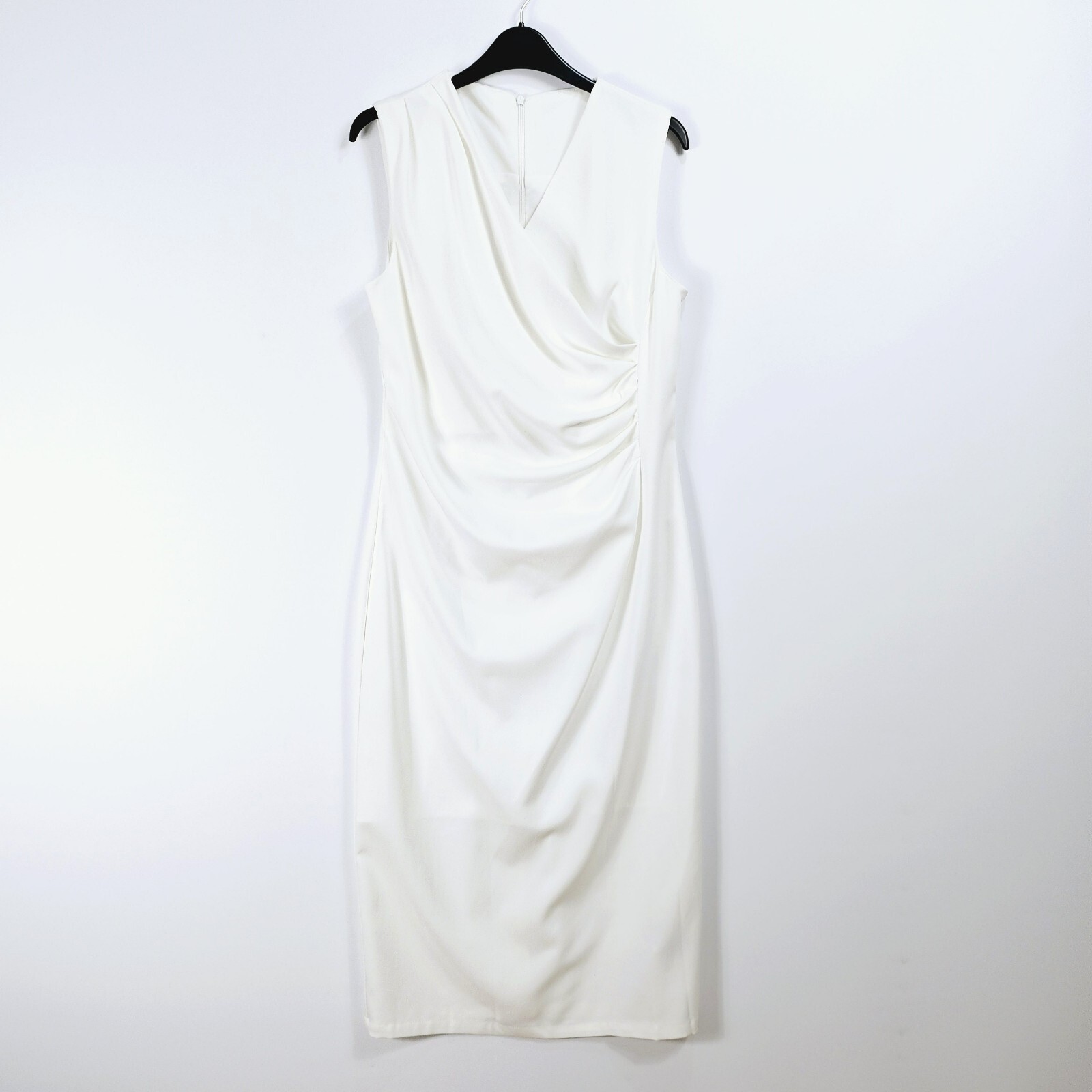 Dazy – NEW – Ruched Wrap Detail Midi Dress – White – XXL