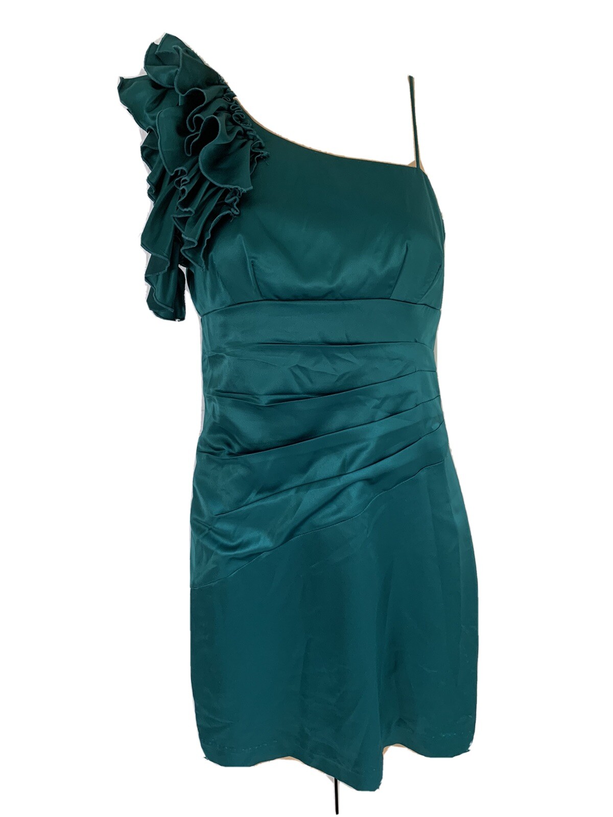 Teeze me Dress Green Size 5 Junior A-Line Ruffle One Shoulder Fully Lined $59