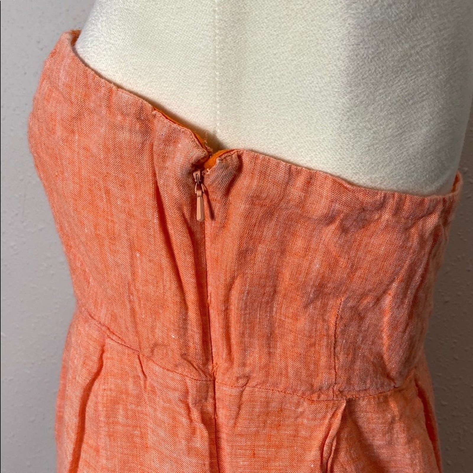 Lands’ End Canvas 1963 Strapless 100% Linen Eyelet Dress Size 10 Orange